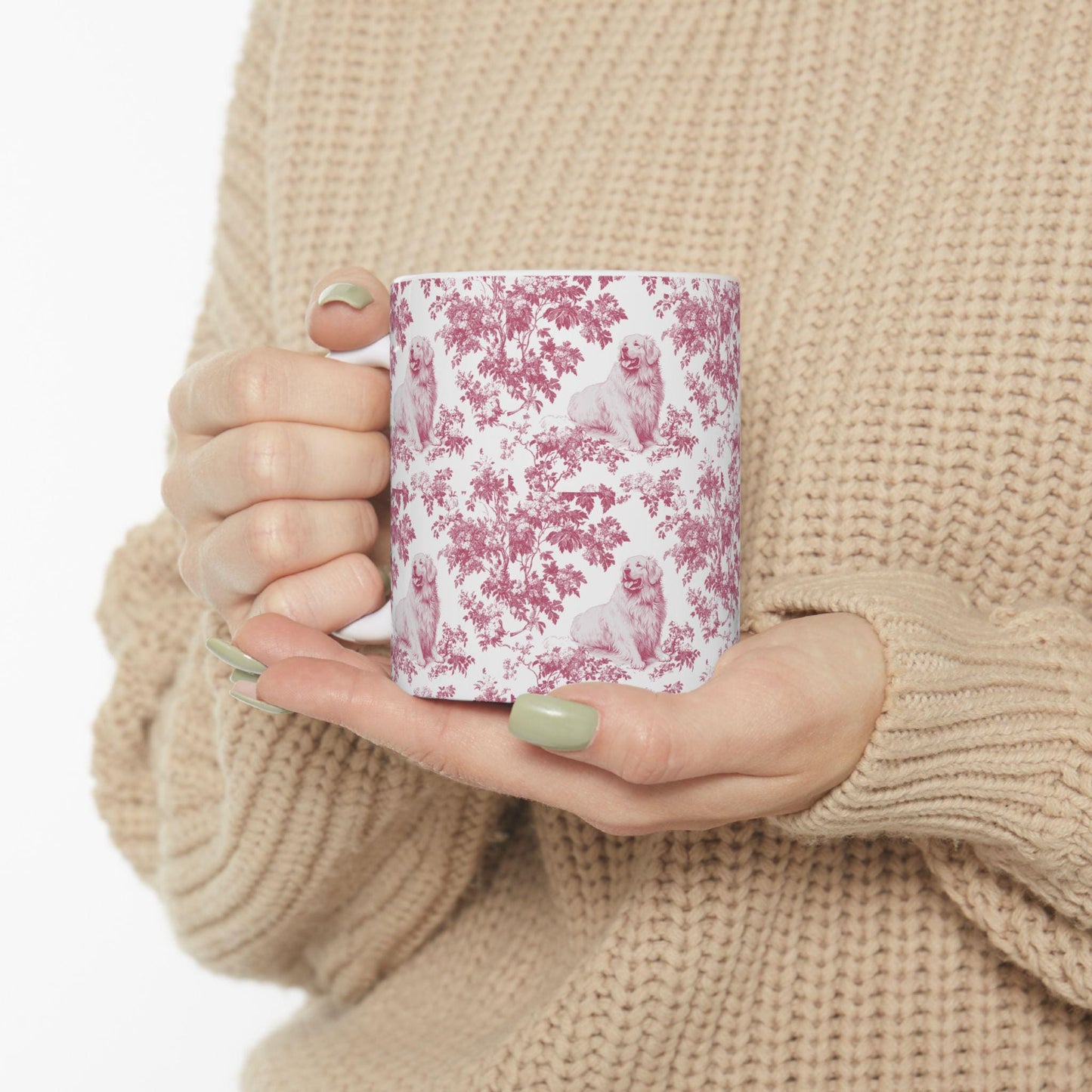 Great Pyrenees French Pink Toile de Jouy Mug, Dog Mugs, Great Pyrenees Coffee Mug, Great Pyrenees Mom Gifts, Great Pyrenees Lover Gift