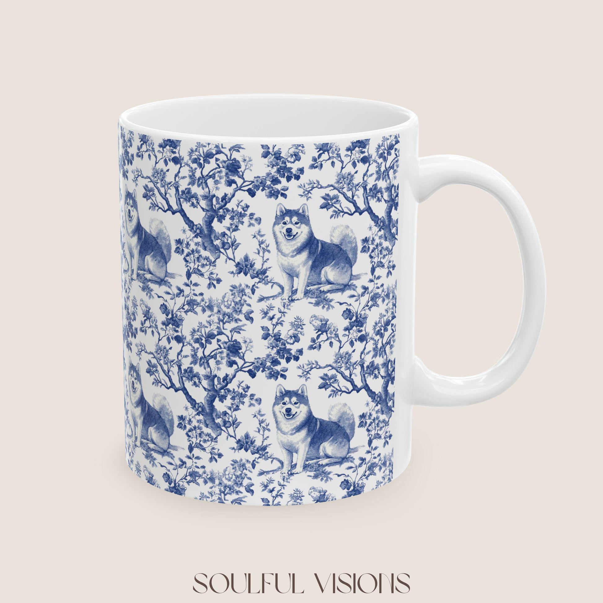 Shiba inu French Blue Toile de Jouy Mug, Dog Mugs, Shiba inu Coffee Mug, Shiba inu Mom Gifts, Shiba inu Lover Gift