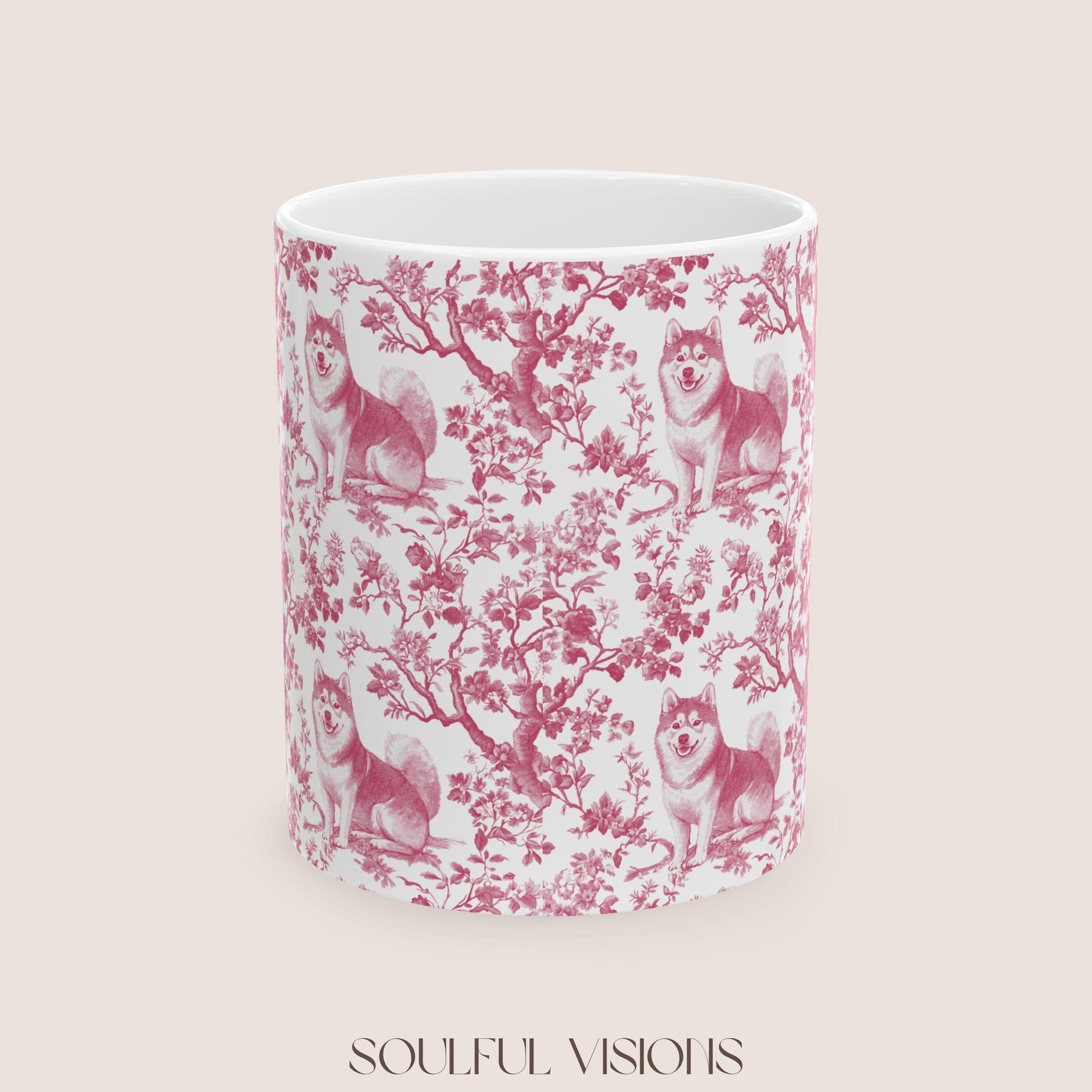 Shiba inu French Pink Toile de Jouy Mug, Dog Mugs, Shiba inu Coffee Mug, Shiba inu Mom Gifts, Shiba inu Lover Gift