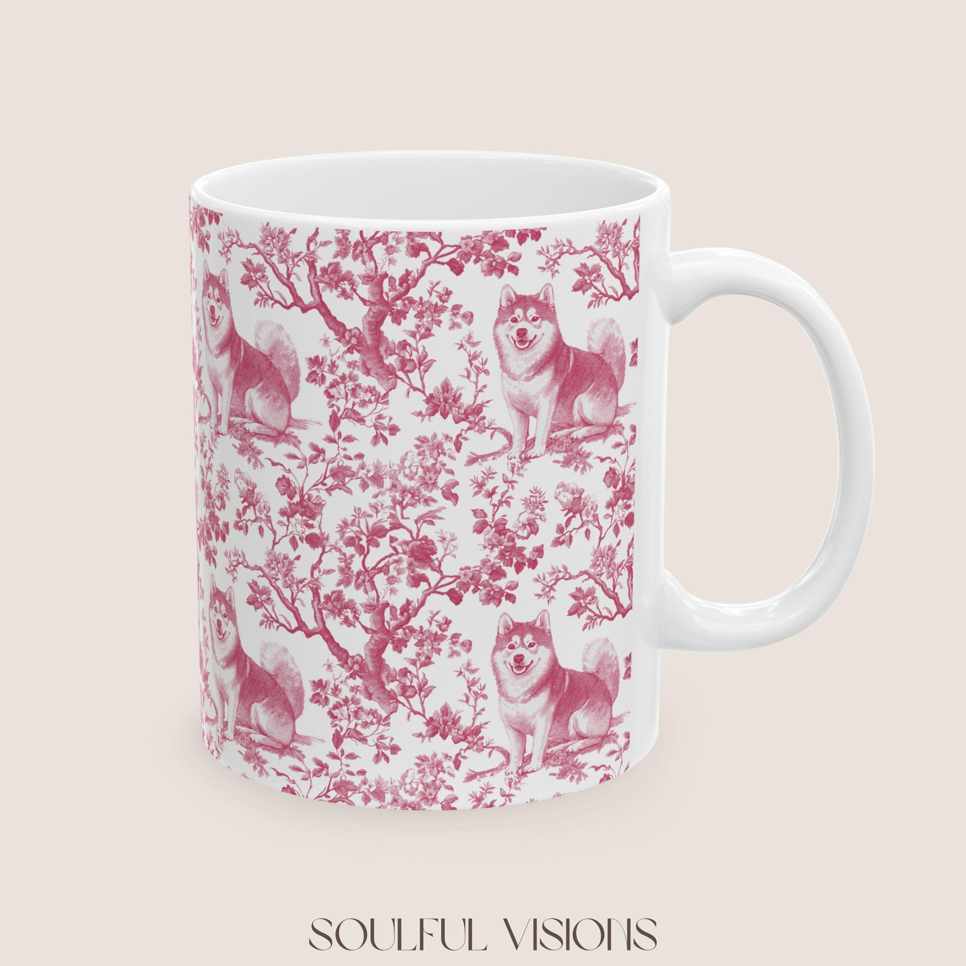 Shiba inu French Pink Toile de Jouy Mug, Dog Mugs, Shiba inu Coffee Mug, Shiba inu Mom Gifts, Shiba inu Lover Gift