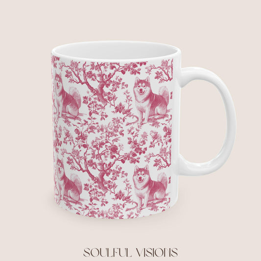 Shiba inu French Pink Toile de Jouy Mug, Dog Mugs, Shiba inu Coffee Mug, Shiba inu Mom Gifts, Shiba inu Lover Gift