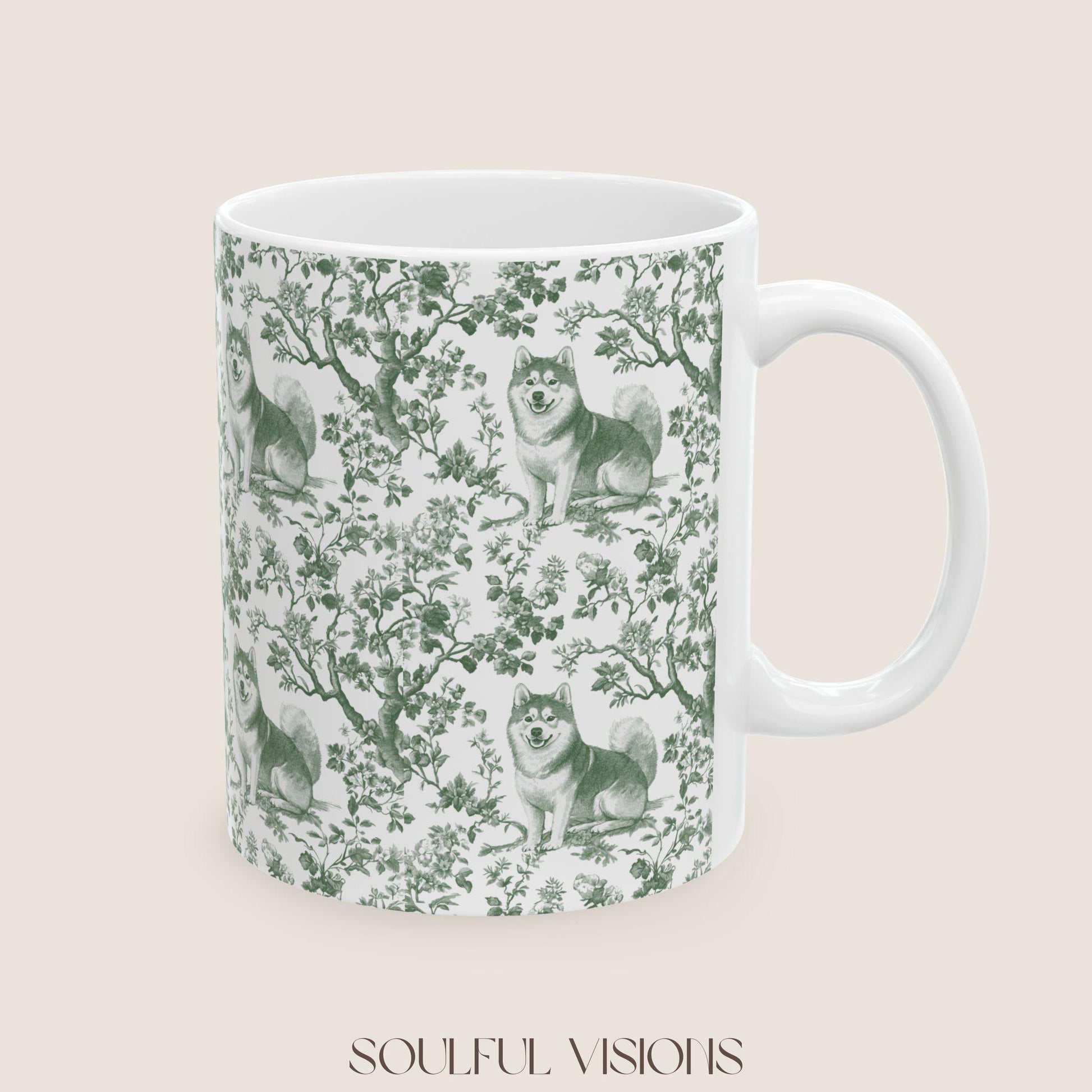 Shiba inu French Pastel Green Toile de Jouy Mug, Dog Mugs, Shiba inu Coffee Mug, Shiba inu Mom Gifts, Shiba inu Lover Gift