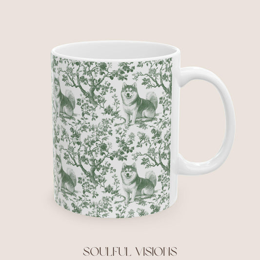 Shiba inu French Pastel Green Toile de Jouy Mug, Dog Mugs, Shiba inu Coffee Mug, Shiba inu Mom Gifts, Shiba inu Lover Gift