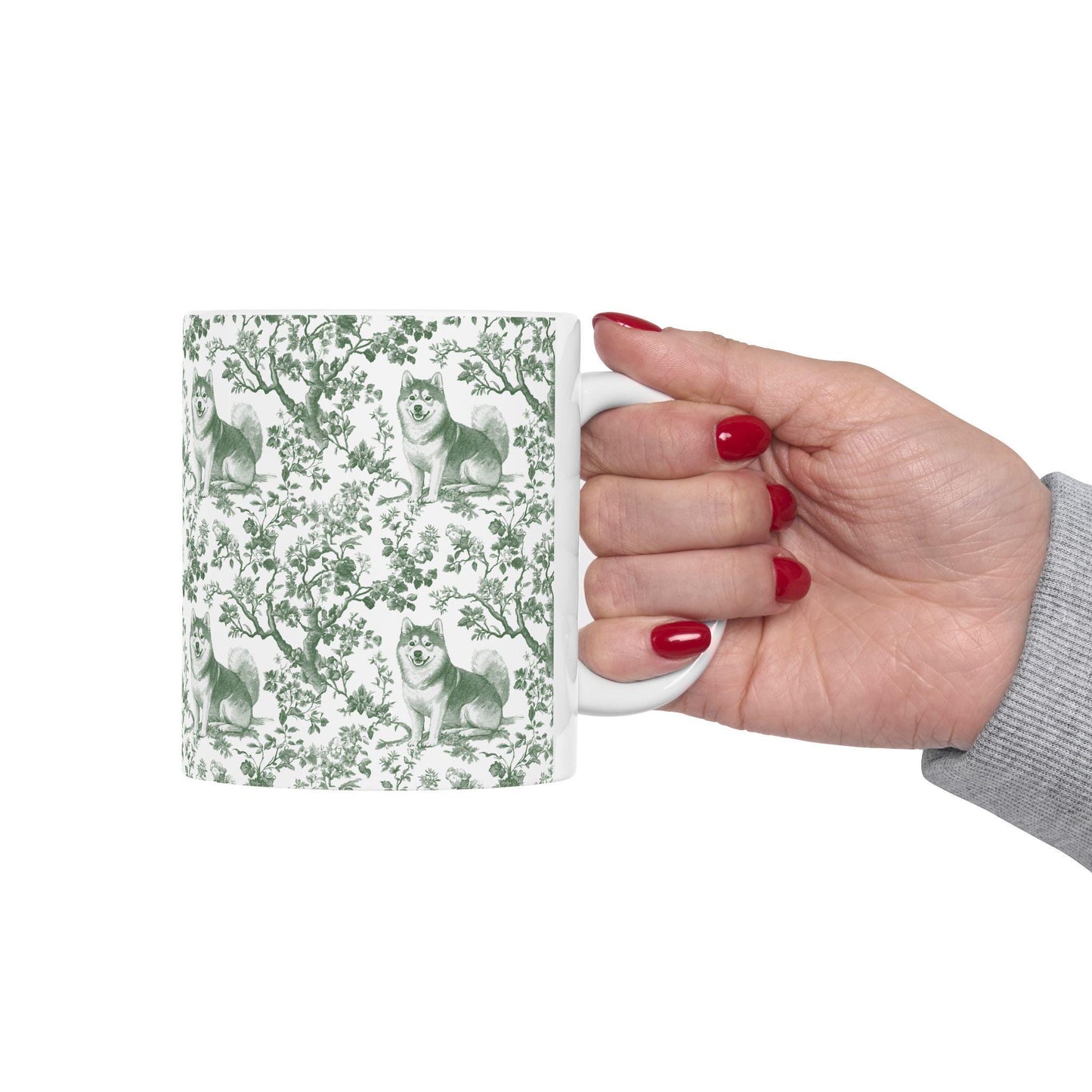 Shiba inu French Pastel Green Toile de Jouy Mug, Dog Mugs, Shiba inu Coffee Mug, Shiba inu Mom Gifts, Shiba inu Lover Gift