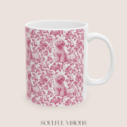 Labradoodle French Pink Toile de Jouy Mug, Labradoodle Mug, Doodle Gift, Labradoodle gift, Toile Dog mug, Doodle mama Gift, Labradoodle mama