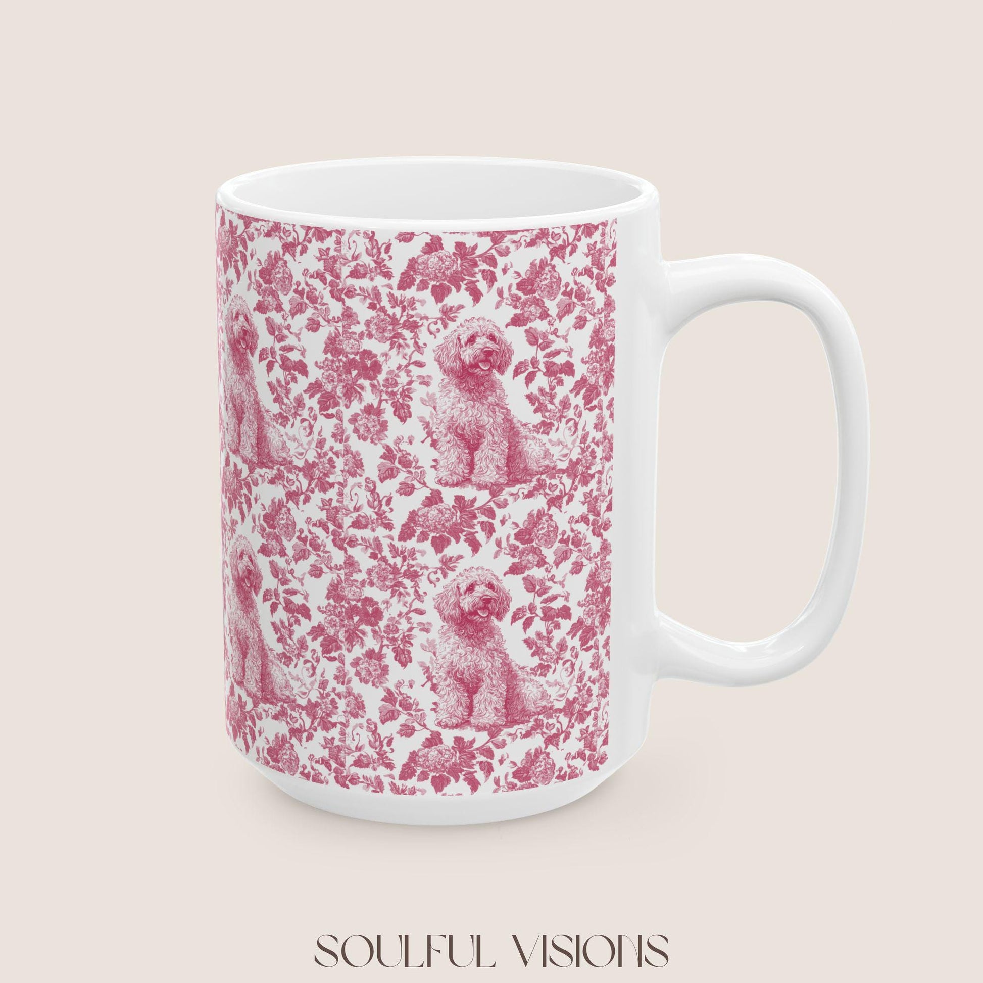 Labradoodle French Pink Toile de Jouy Mug, Labradoodle Mug, Doodle Gift, Labradoodle gift, Toile Dog mug, Doodle mama Gift, Labradoodle mama