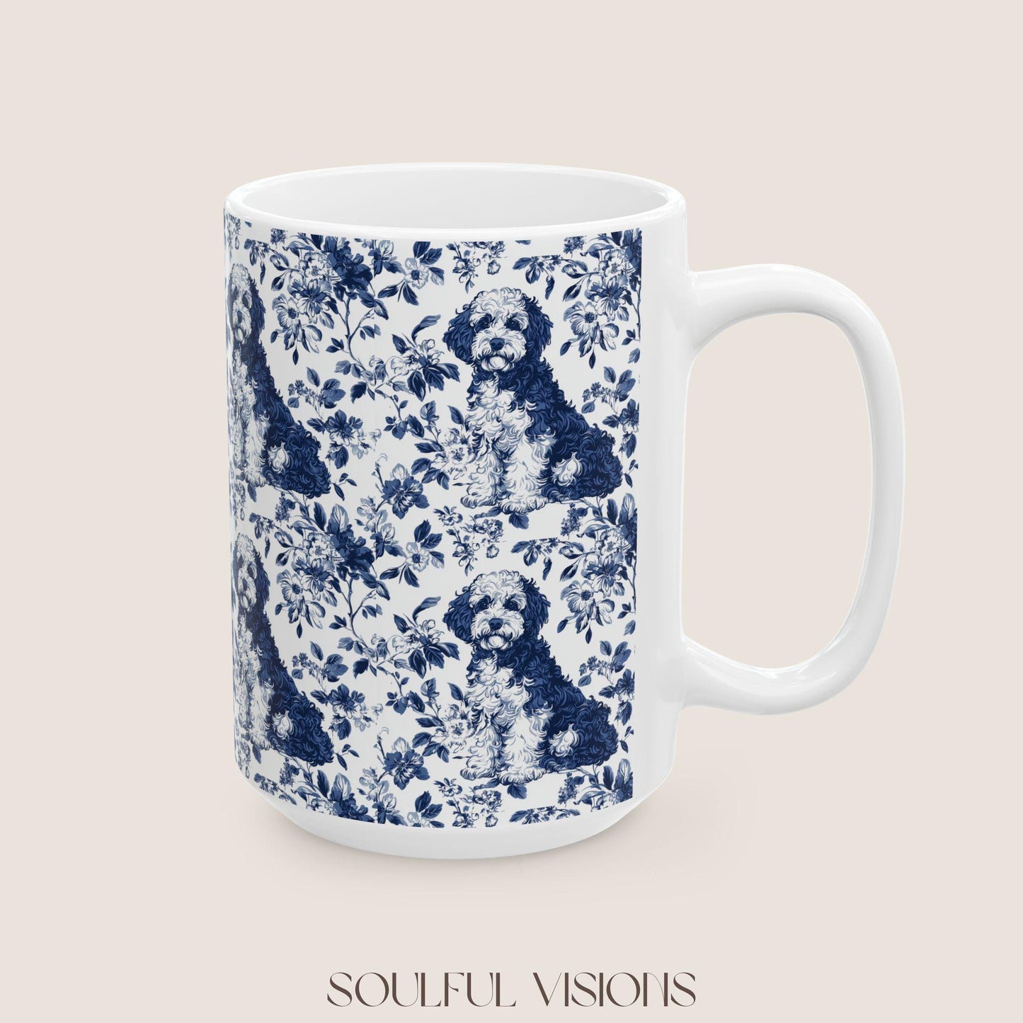 Bernedoodle French Blue Toile de Jouy Mug, Bernedoodle Mug , Bernedoodle, Bernedoodle Gifts , Bernedoodle lover Gifts, Dog toile mug
