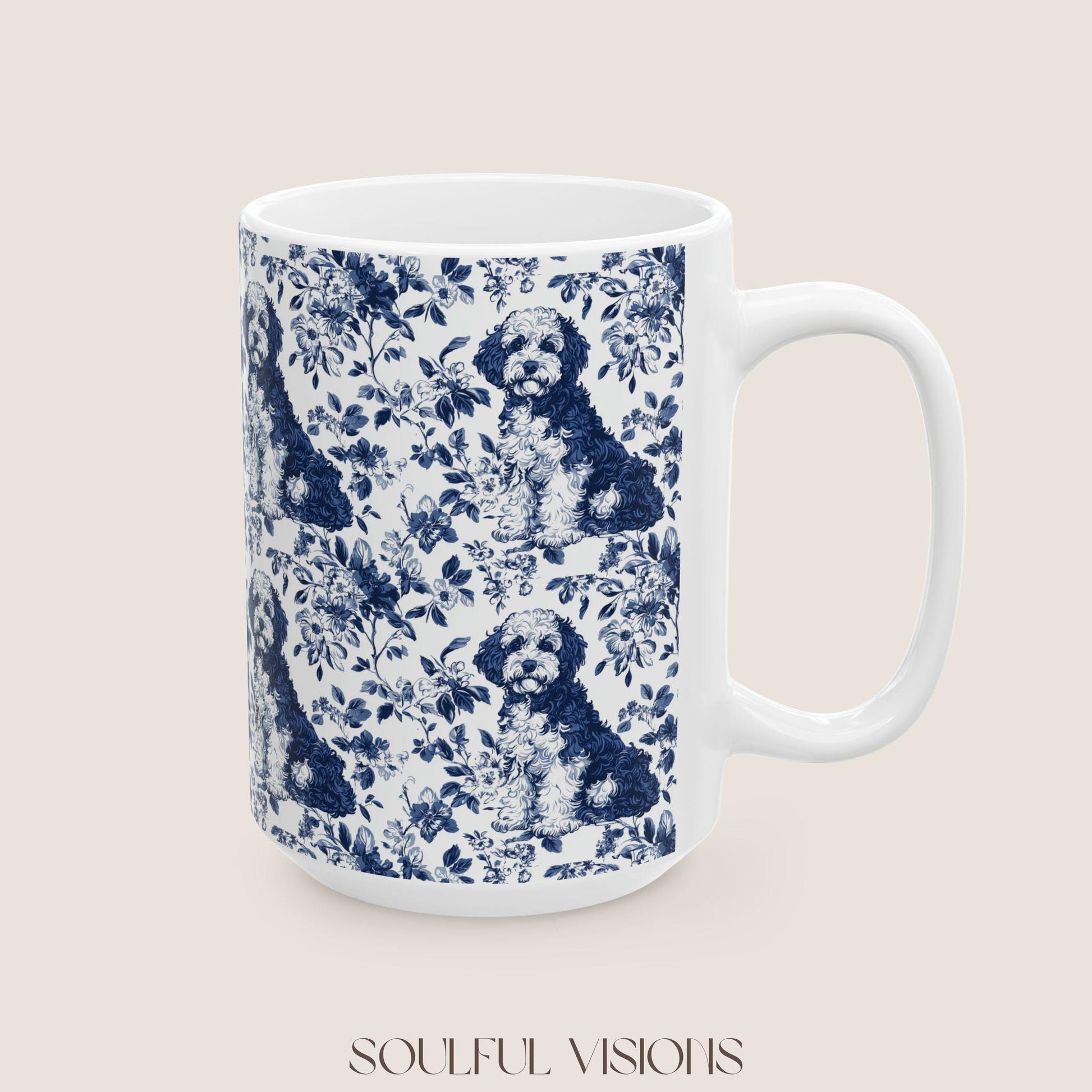 Bernedoodle French Blue Toile de Jouy Mug, Bernedoodle Mug , Bernedoodle, Bernedoodle Gifts , Bernedoodle lover Gifts, Dog toile mug
