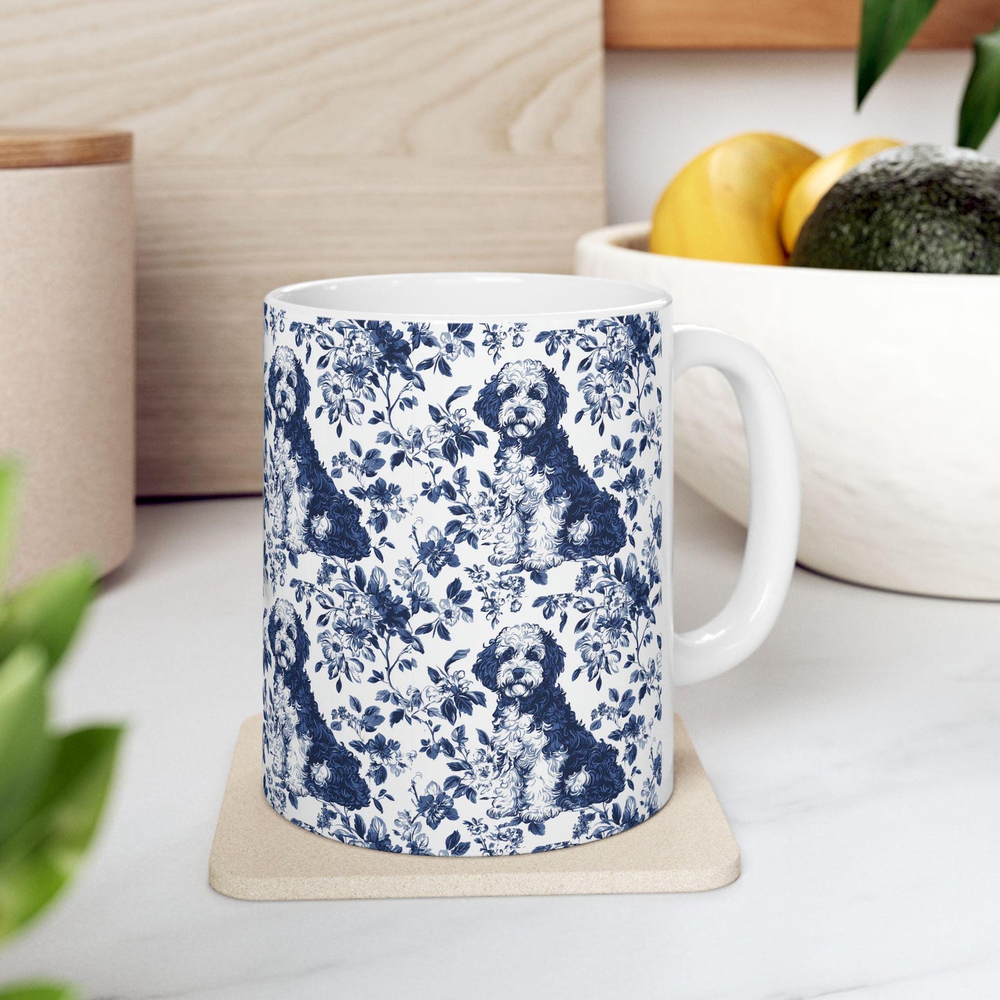 Bernedoodle French Blue Toile de Jouy Mug, Bernedoodle Mug , Bernedoodle, Bernedoodle Gifts , Bernedoodle lover Gifts, Dog toile mug
