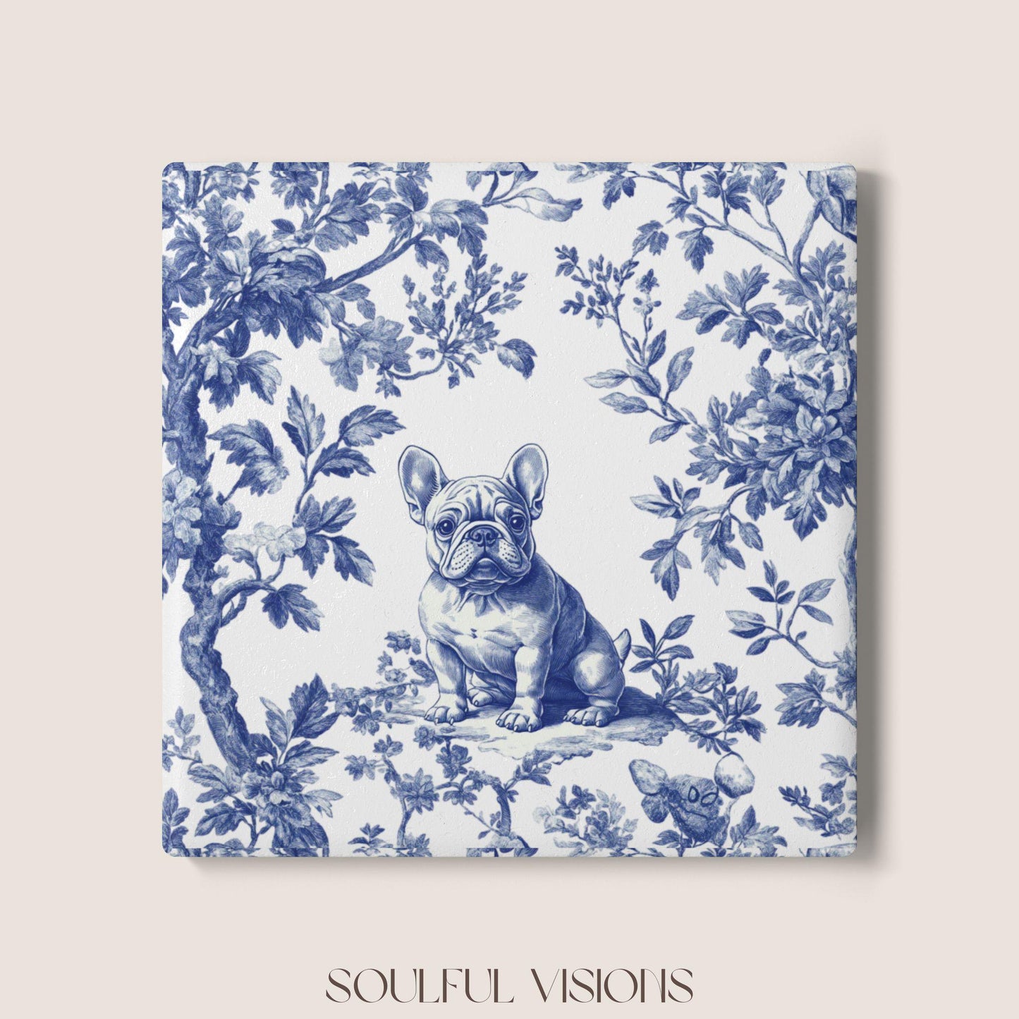 French Bulldog Ceramic Coaster French Blue Toile, French Bulldog Drink Coaster, Frenchie Mom Gift, Dog Coaster, French Bulldog Gifts