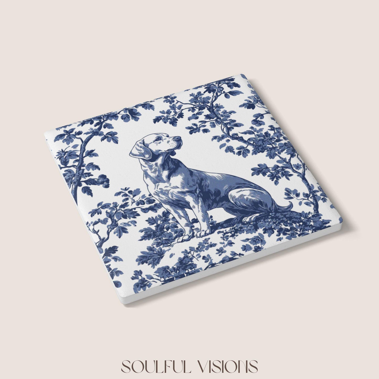 Labrador Retriever Ceramic Coaster French Blue Toile, Labrador Drink Coaster, Labrador Mom Gift, Dog Coaster, Labrador Lover Gift, Labrador