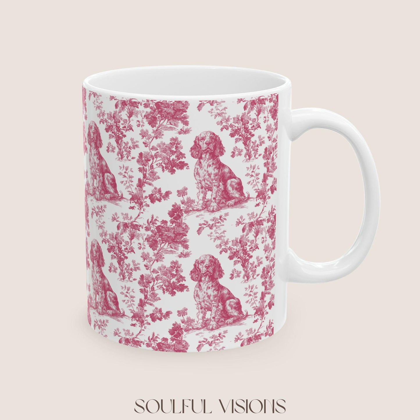 Boykin Spaniel French Pink Toile de Jouy Mug, Boykin Spaniel Mugs, Boykin Spaniel Gift, Toile mug, Boykin Spaniel, Spaniel mama Gift