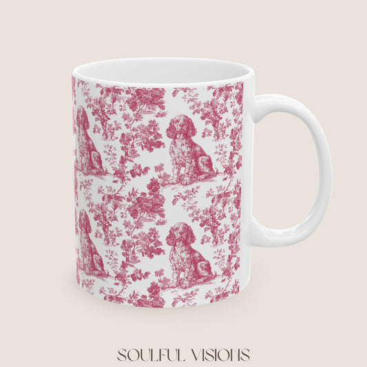 Boykin Spaniel French Pink Toile de Jouy Mug, Boykin Spaniel Mugs, Boykin Spaniel Gift, Toile mug, Boykin Spaniel, Spaniel mama Gift