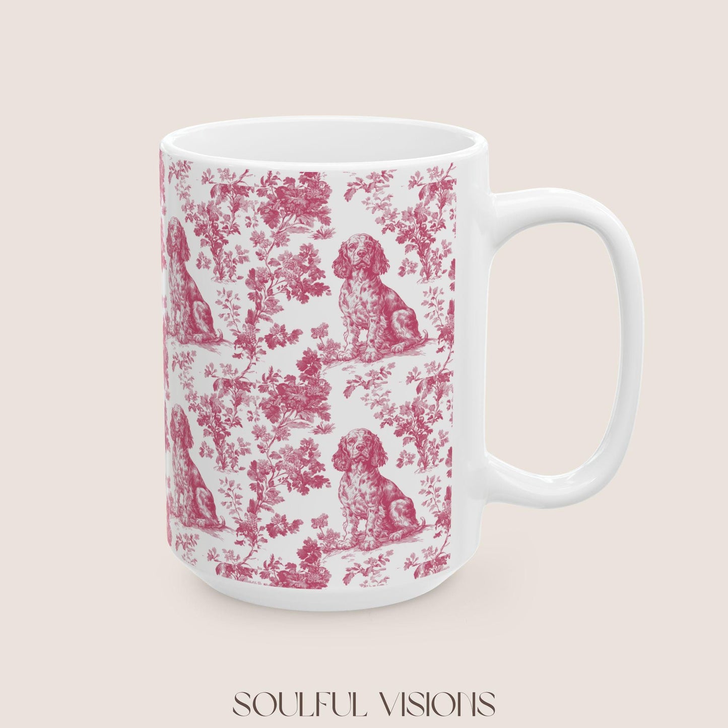 Boykin Spaniel French Pink Toile de Jouy Mug, Boykin Spaniel Mugs, Boykin Spaniel Gift, Toile mug, Boykin Spaniel, Spaniel mama Gift