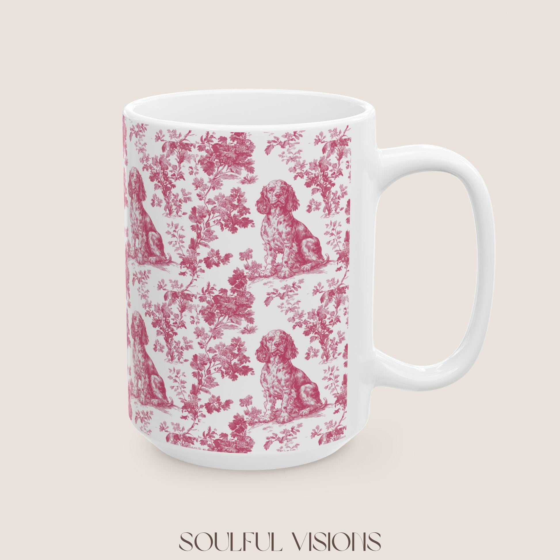 Boykin Spaniel French Pink Toile de Jouy Mug, Boykin Spaniel Mugs, Boykin Spaniel Gift, Toile mug, Boykin Spaniel, Spaniel mama Gift