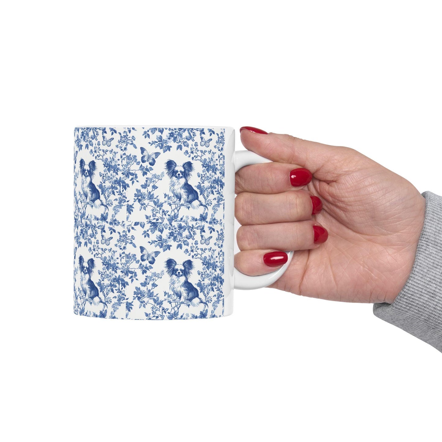 Papillon French Blue Toile de Jouy Mug, Papillon Mugs, Papillon Gift, Toile mug, Papillon, Papillon mama Gift, Papillon Coffee Mug
