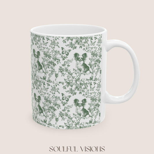 Papillon French Pastel Toile de Jouy Mug, Papillon Mugs, Papillon Gift, Toile mug, Papillon, Papillon mama Gift, Papillon Coffee Mug