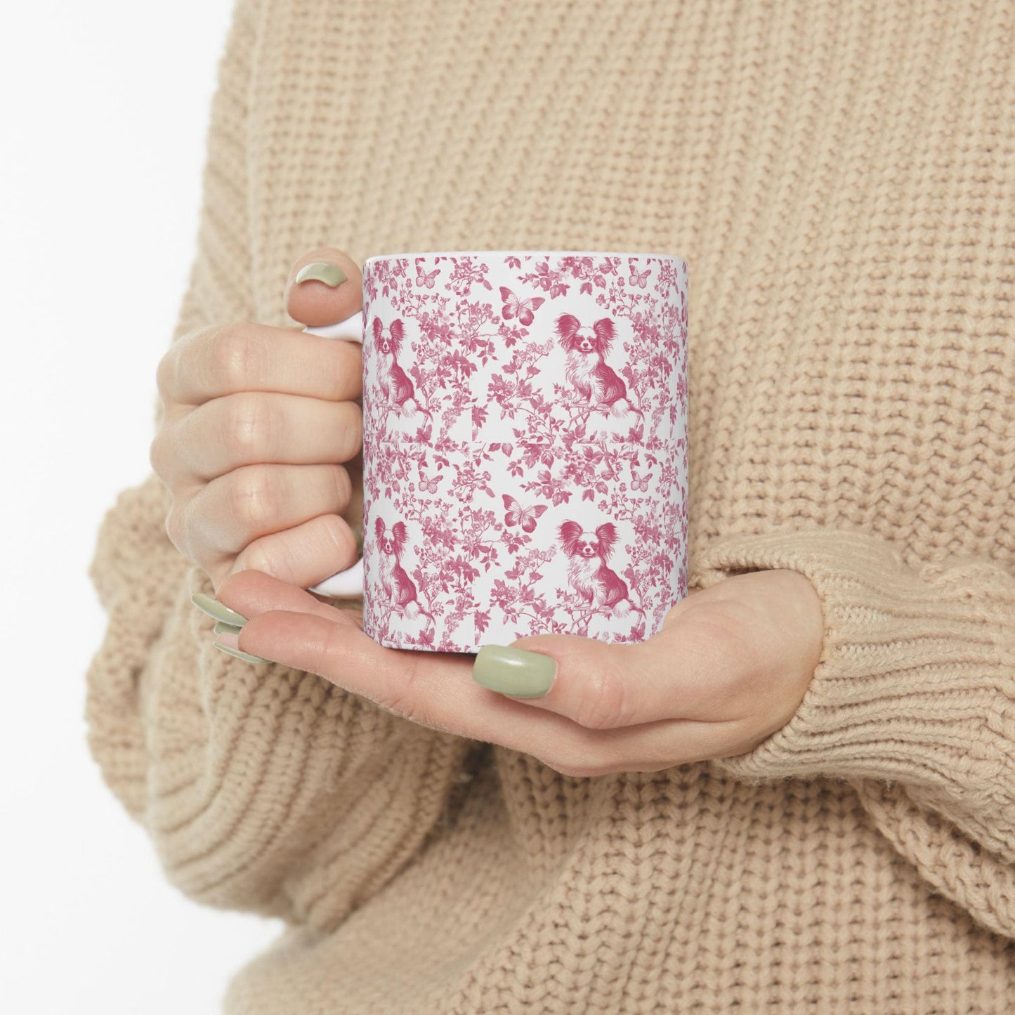 Papillon French Pink Toile de Jouy Mug, Papillon Mugs, Papillon Gift, Toile mug, Papillon, Papillon mama Gift, Papillon Coffee Mug