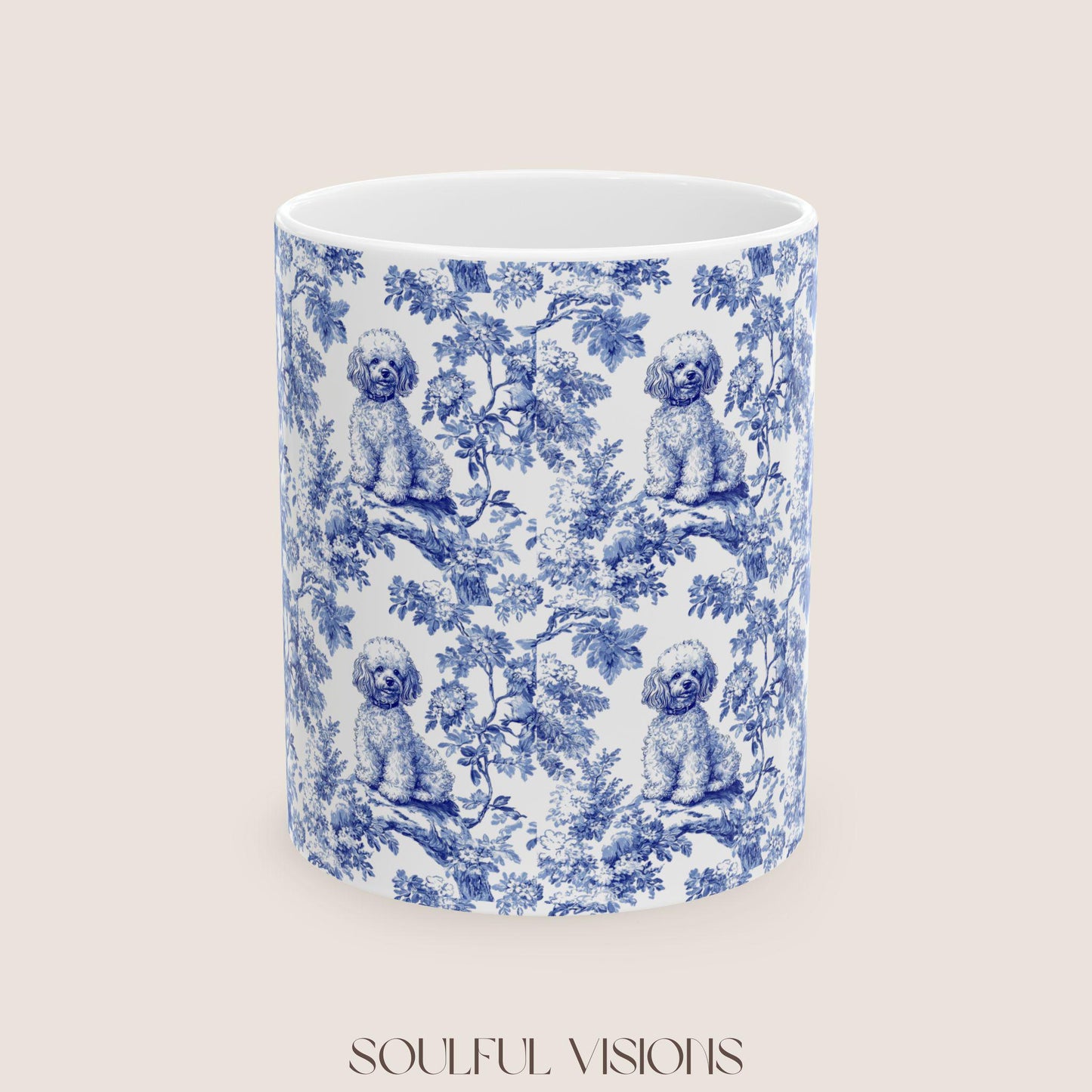 Mini Poodle French Blue Toile de Jouy Mug, Dog Coffee Mugs, Mini Poodle Coffee Mug, Poodle Mom Gifts, Mini Poodle Mug, Poodle Lover Gift