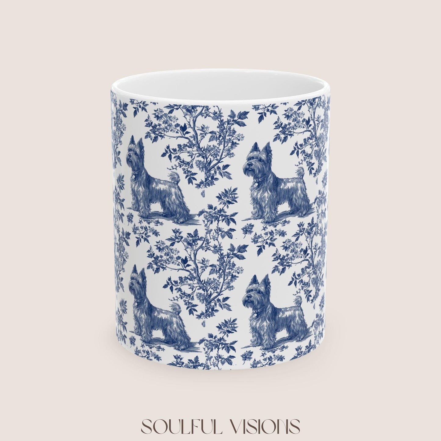 Scottish Terrier French Blue Toile de Jouy Mug, Dog Mugs, Scottie Terrier Coffee Mug, Scottie Mom Gifts, Scottish Terrier Lover Gift