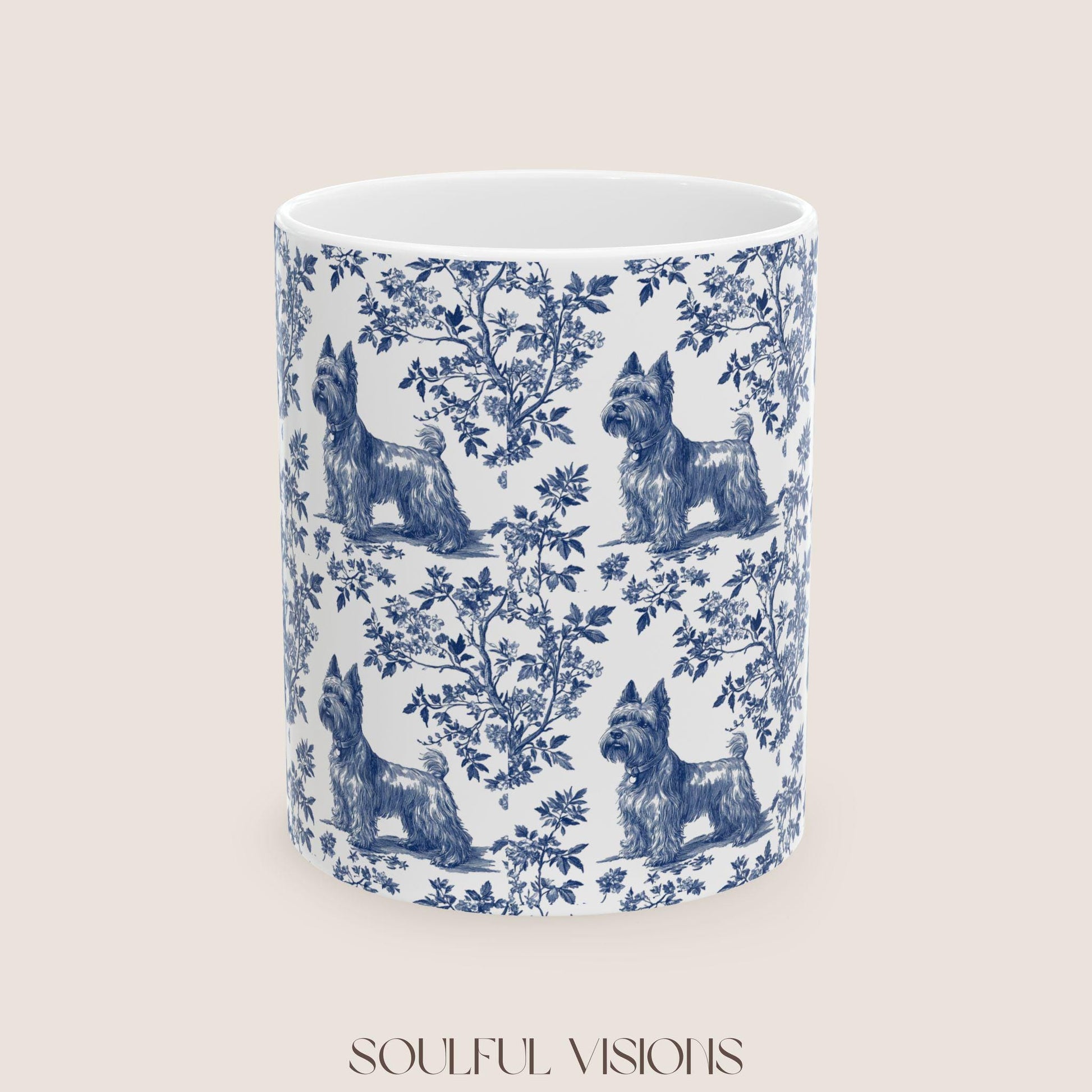 Scottish Terrier French Blue Toile de Jouy Mug, Dog Mugs, Scottie Terrier Coffee Mug, Scottie Mom Gifts, Scottish Terrier Lover Gift
