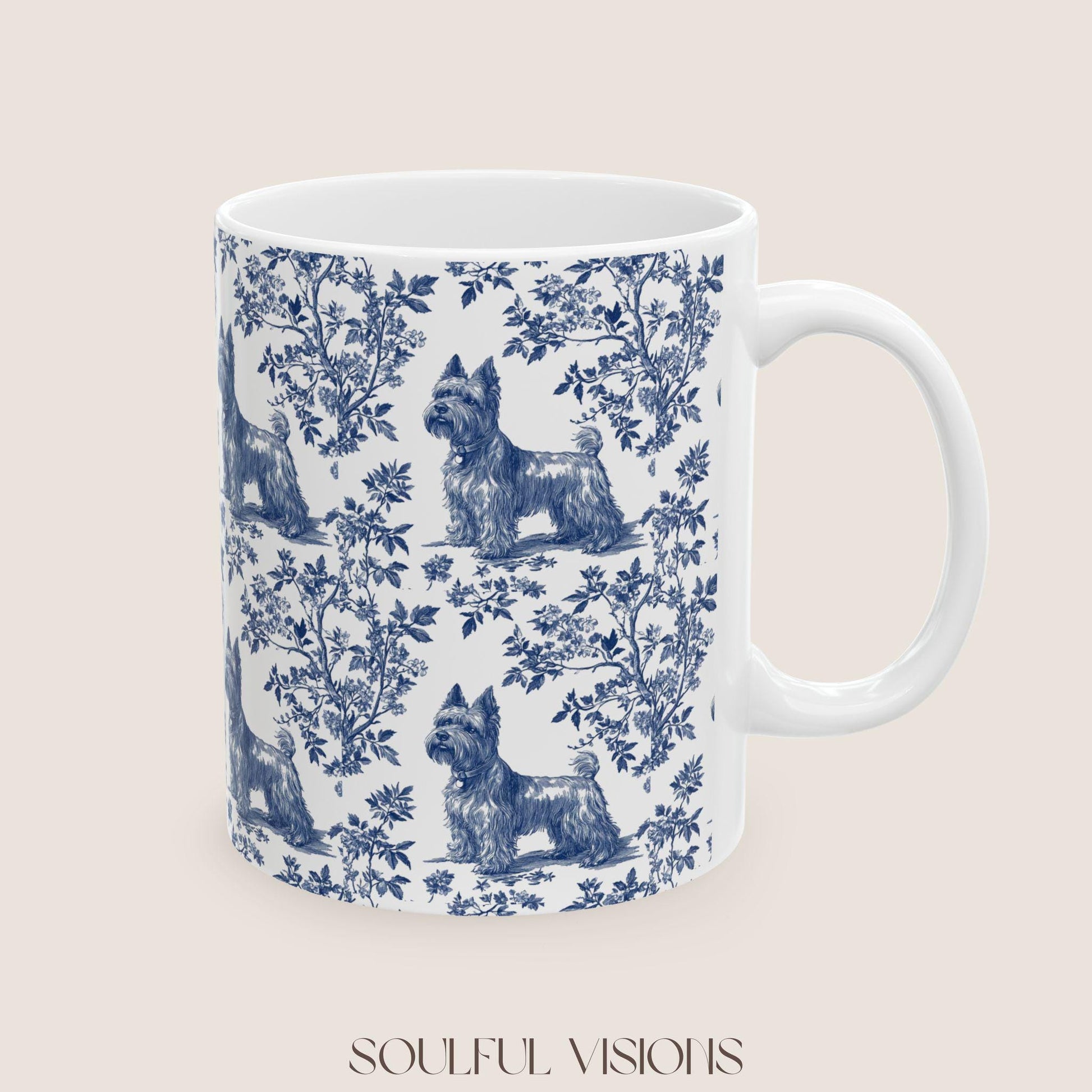 Scottish Terrier French Blue Toile de Jouy Mug, Dog Mugs, Scottie Terrier Coffee Mug, Scottie Mom Gifts, Scottish Terrier Lover Gift