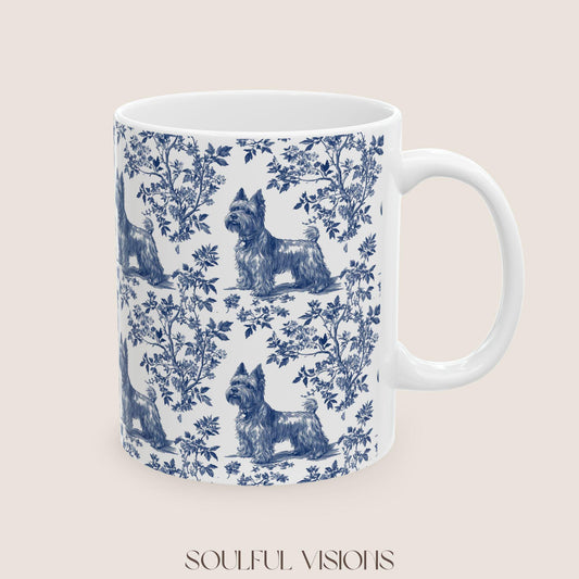 Scottish Terrier French Blue Toile de Jouy Mug, Dog Mugs, Scottie Terrier Coffee Mug, Scottie Mom Gifts, Scottish Terrier Lover Gift