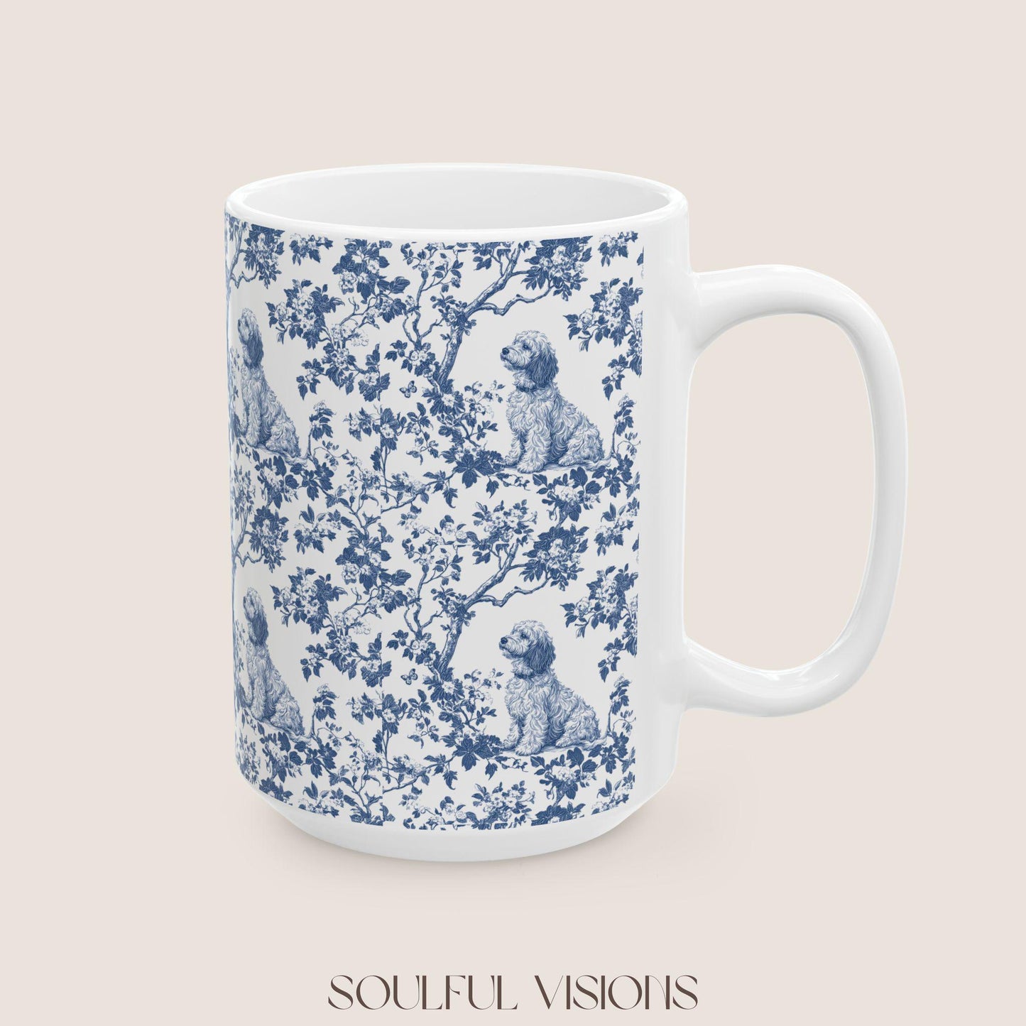 Goldendoodle French Blue Toile de Jouy Mug, Goldendoodle Mugs, Doodle Gift, Golden doodle gift, Goldendoodle, Doodle mama Gift, Doodle Mom