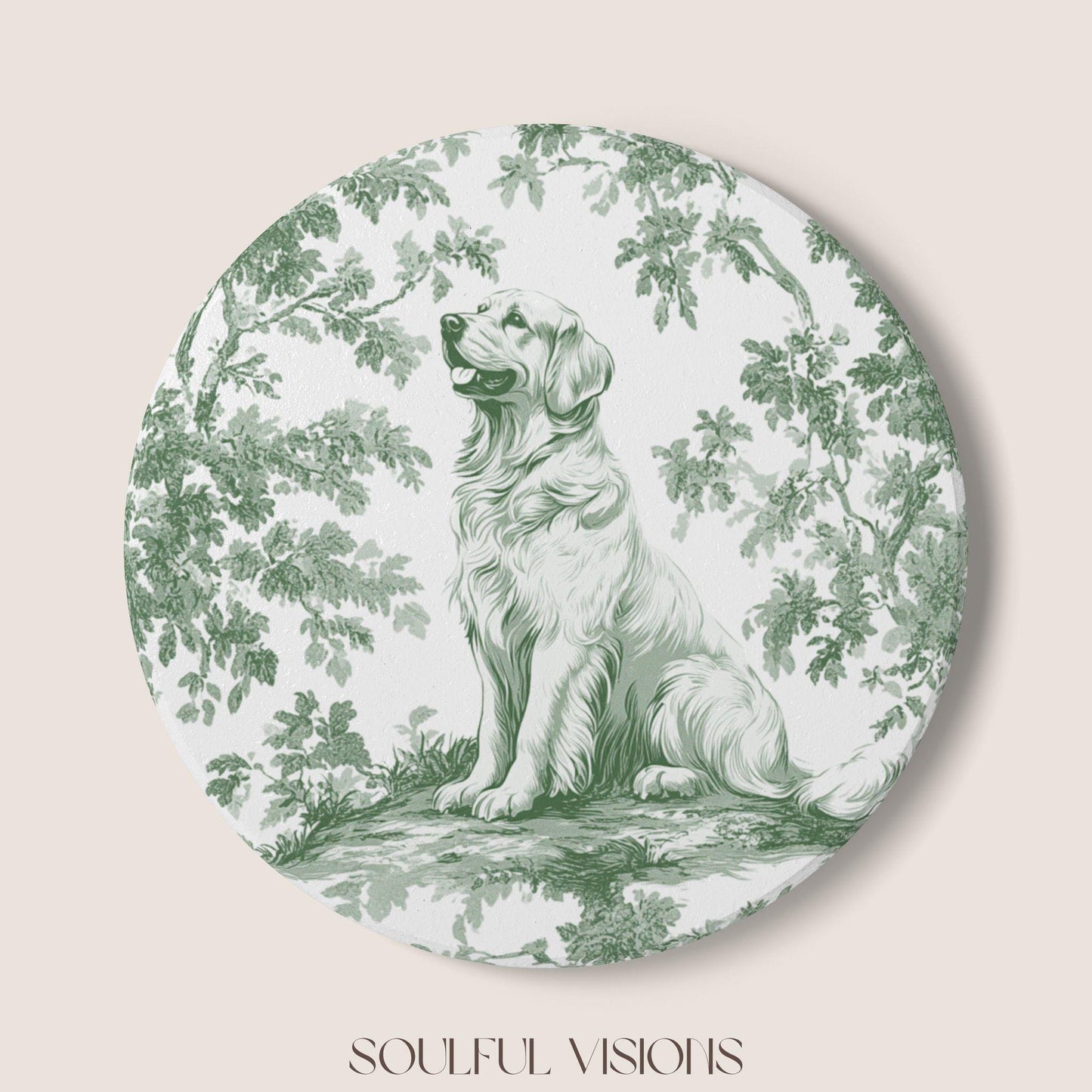 Golden Retriever Ceramic Coaster French Pastel Toile, Golden Retriever French Toile Drink Coaster, Golden Retriever Mom Gift, Dog Coaster