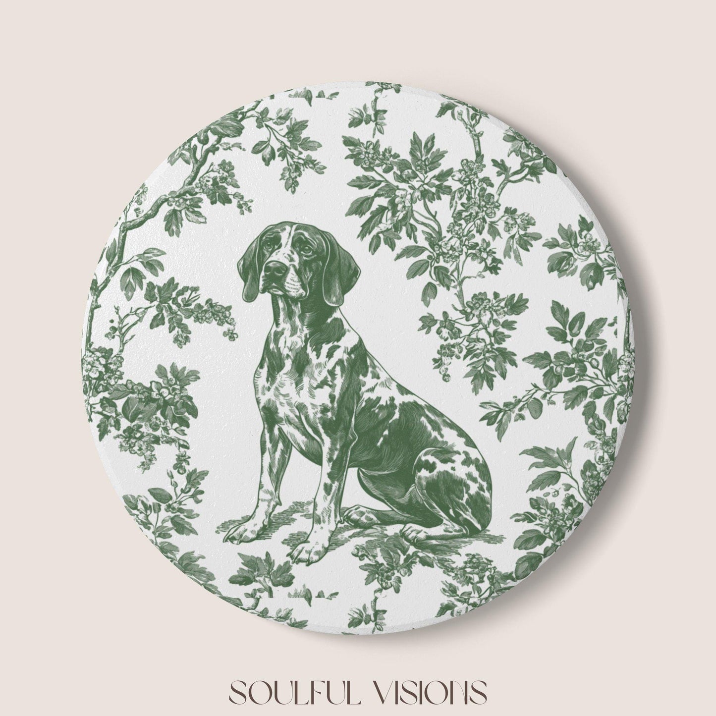 GSP Ceramic Coaster French Pastel Toile, German Shorthaired Pointer French Toile Drink Coaster, Pointer Mom Gift, Dog Lover Coaster