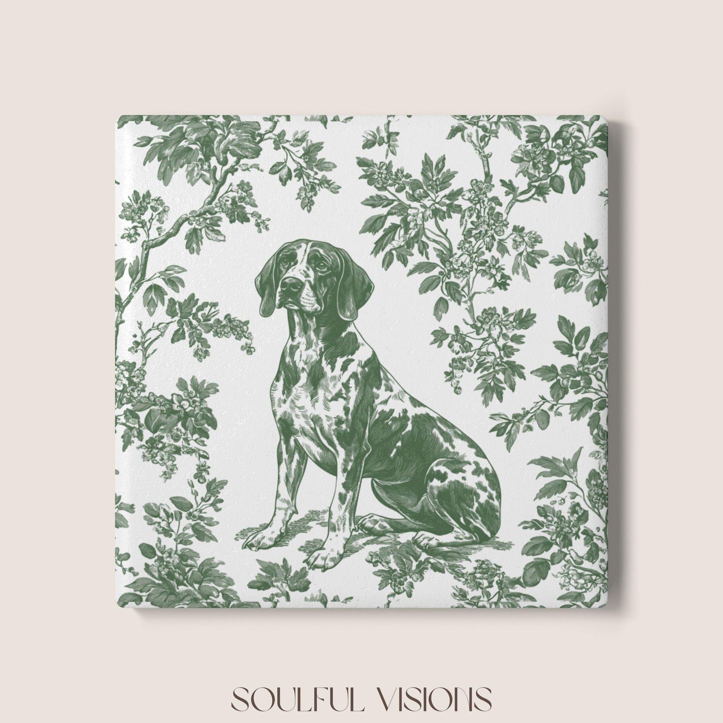 GSP Ceramic Coaster French Pastel Toile, German Shorthaired Pointer French Toile Drink Coaster, Pointer Mom Gift, Dog Lover Coaster