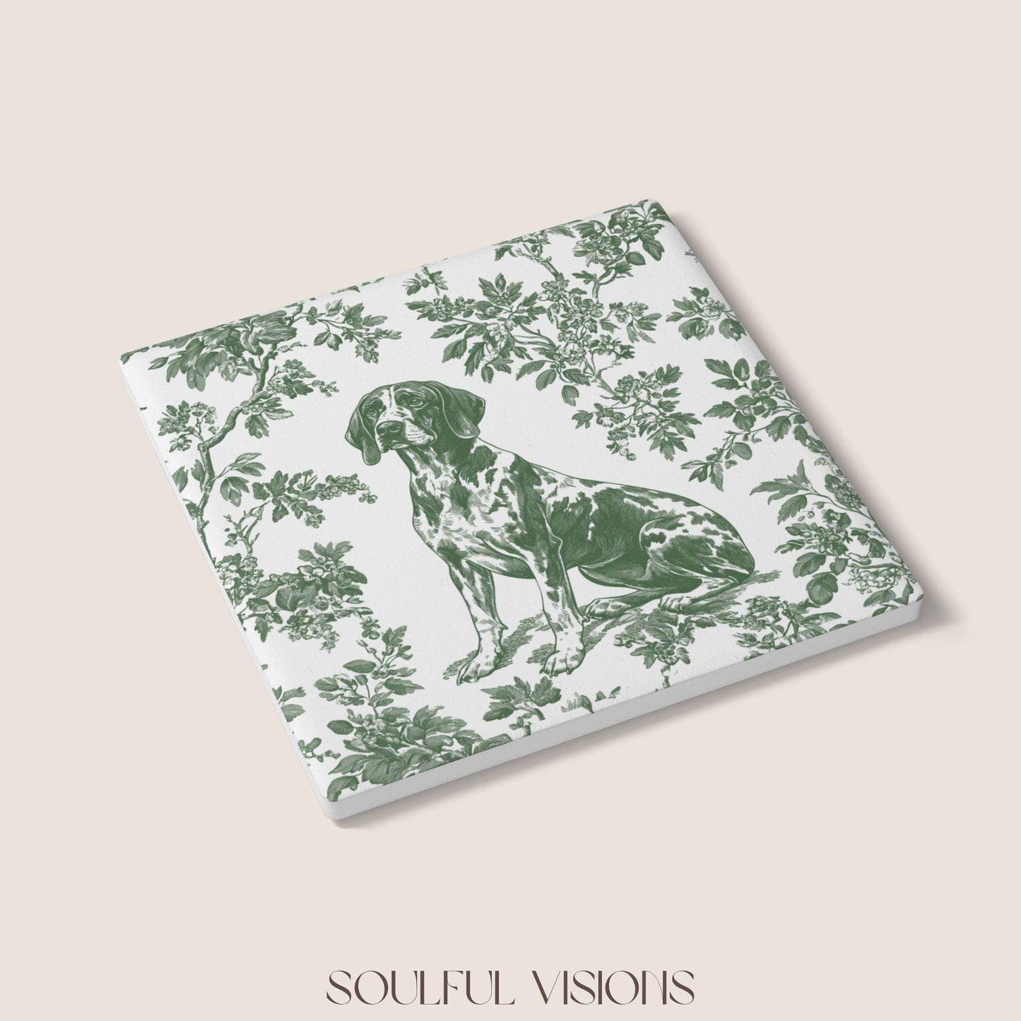 GSP Ceramic Coaster French Pastel Toile, German Shorthaired Pointer French Toile Drink Coaster, Pointer Mom Gift, Dog Lover Coaster