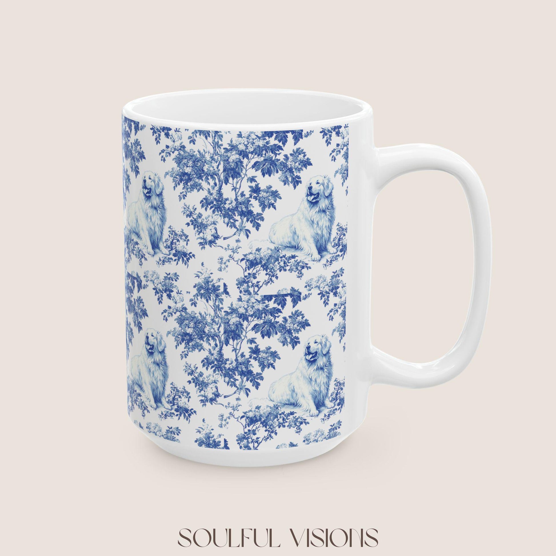 Great Pyrenees French Blue Toile de Jouy Mug, Dog Mugs, Great Pyrenees Coffee Mug, Great Pyrenees Mom Gifts, Great Pyrenees Lover Gift