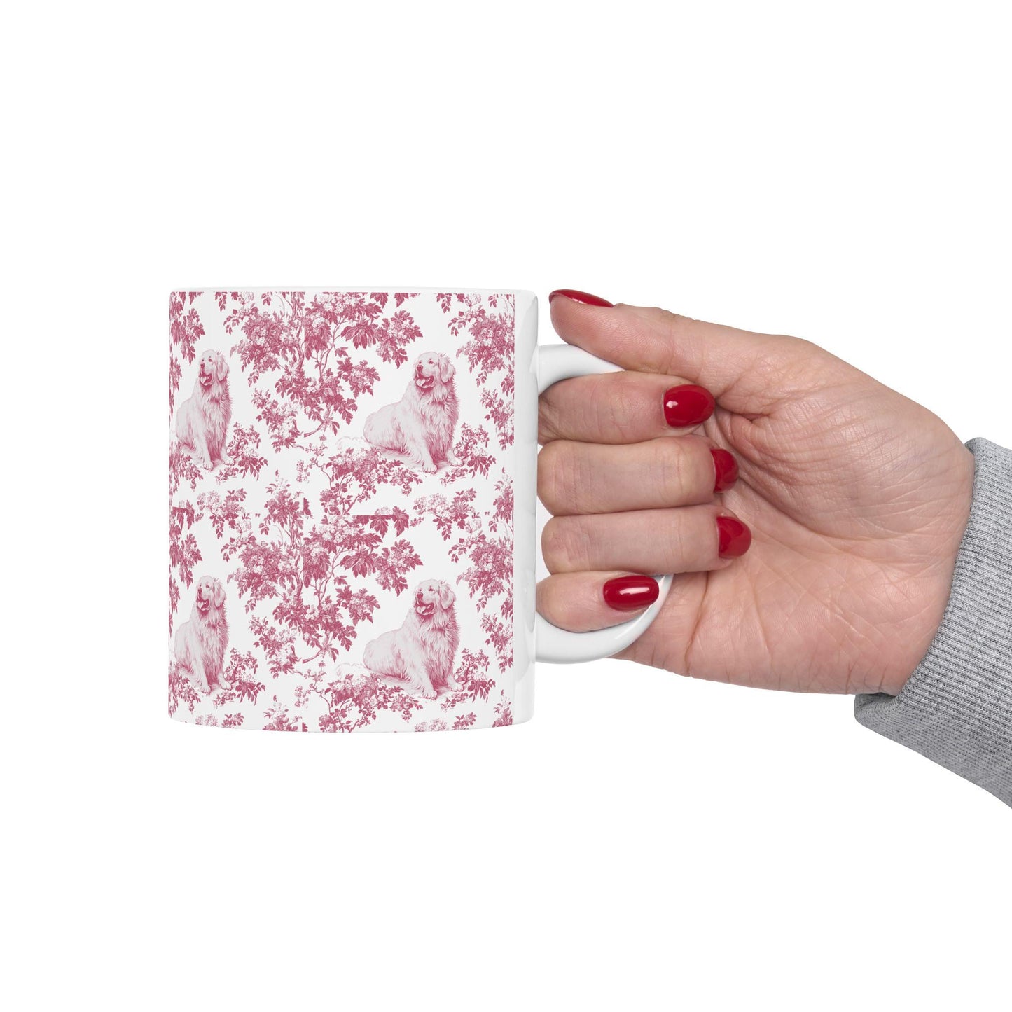 Great Pyrenees French Pink Toile de Jouy Mug, Dog Mugs, Great Pyrenees Coffee Mug, Great Pyrenees Mom Gifts, Great Pyrenees Lover Gift