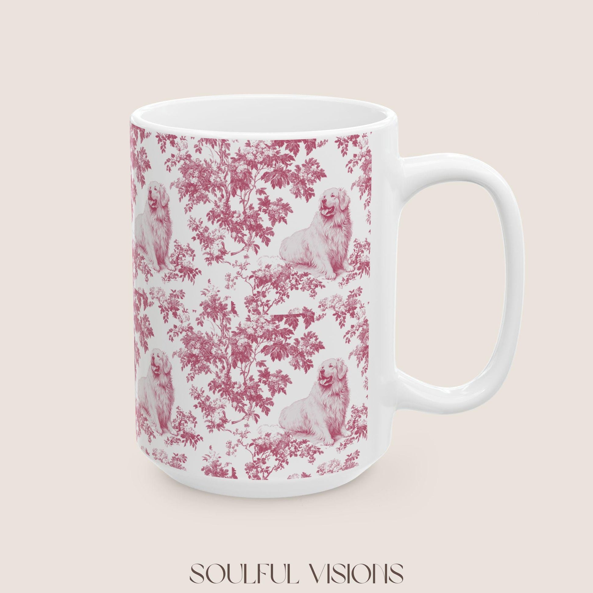 Great Pyrenees French Pink Toile de Jouy Mug, Dog Mugs, Great Pyrenees Coffee Mug, Great Pyrenees Mom Gifts, Great Pyrenees Lover Gift