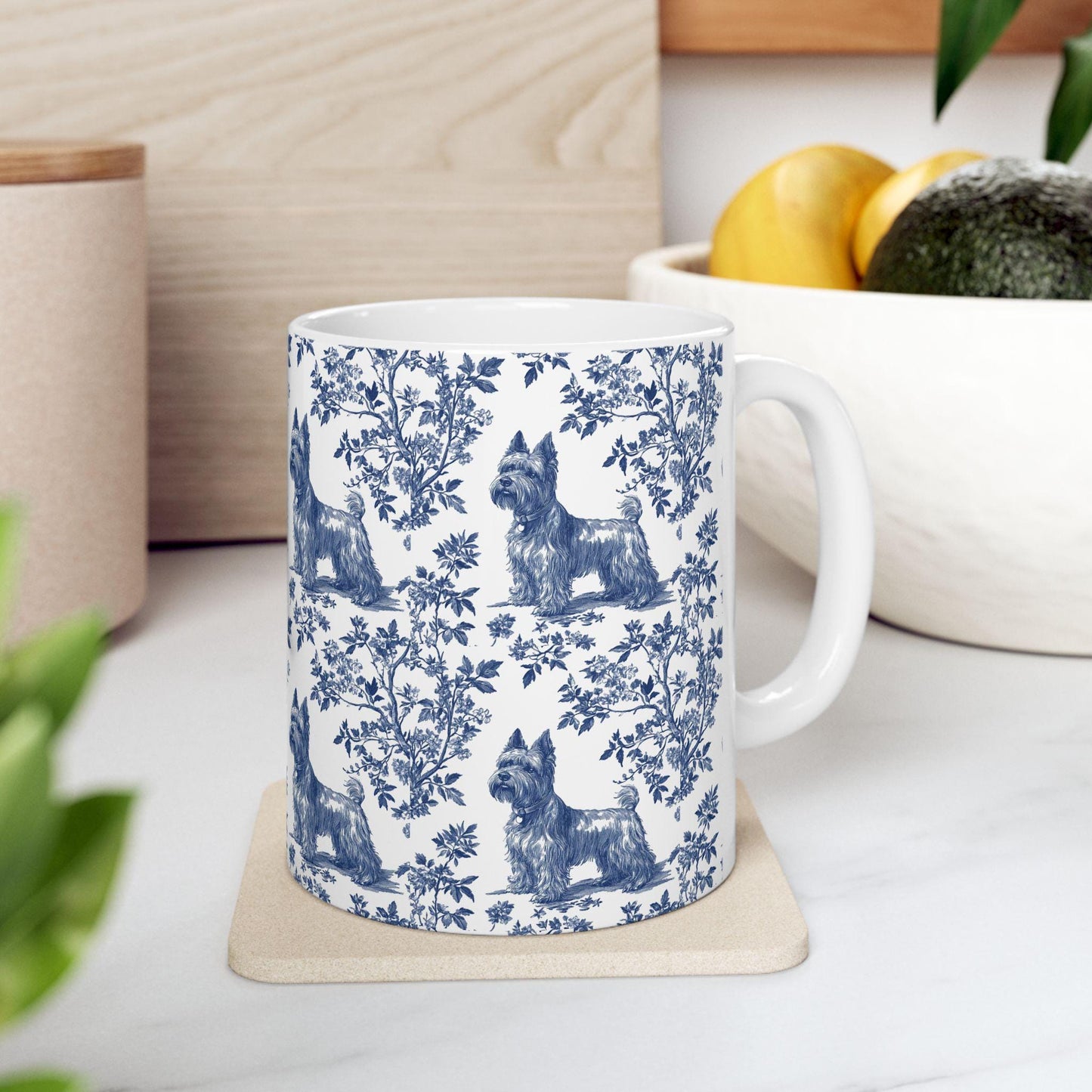 Scottish Terrier French Blue Toile de Jouy Mug, Dog Mugs, Scottie Terrier Coffee Mug, Scottie Mom Gifts, Scottish Terrier Lover Gift