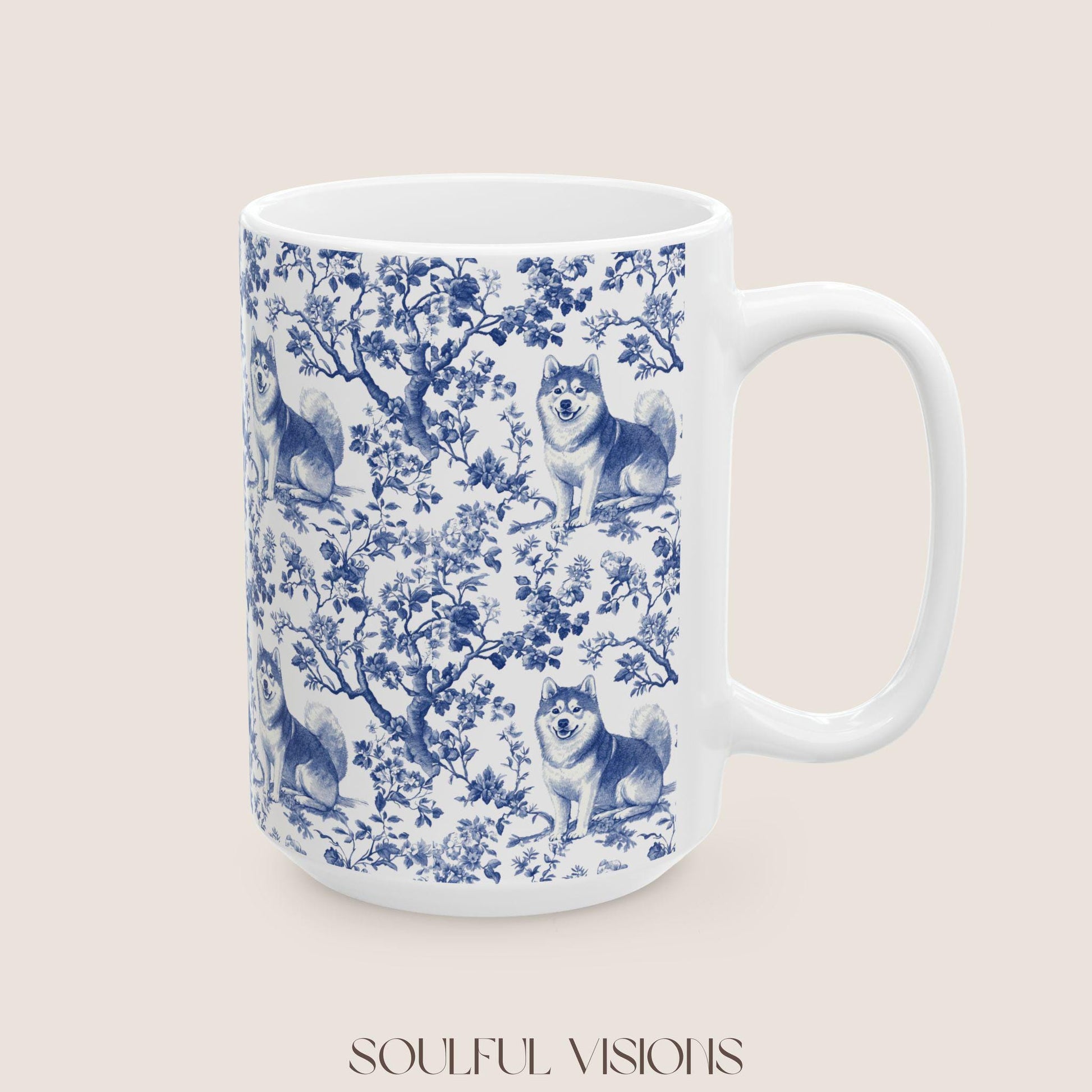 Shiba inu French Blue Toile de Jouy Mug, Dog Mugs, Shiba inu Coffee Mug, Shiba inu Mom Gifts, Shiba inu Lover Gift
