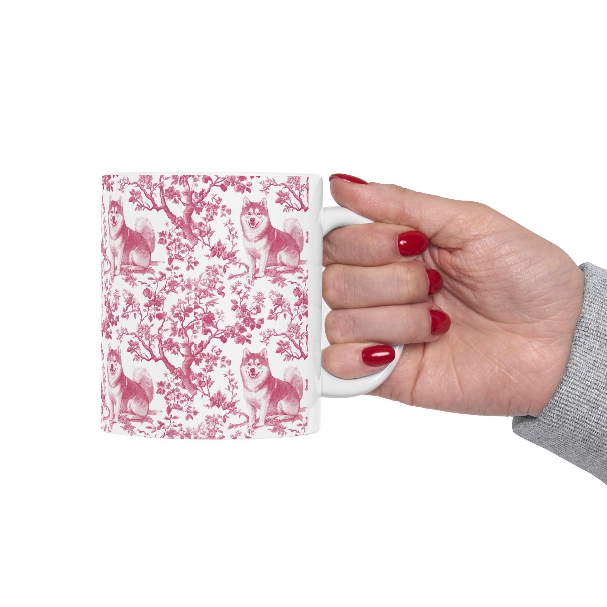 Shiba inu French Pink Toile de Jouy Mug, Dog Mugs, Shiba inu Coffee Mug, Shiba inu Mom Gifts, Shiba inu Lover Gift