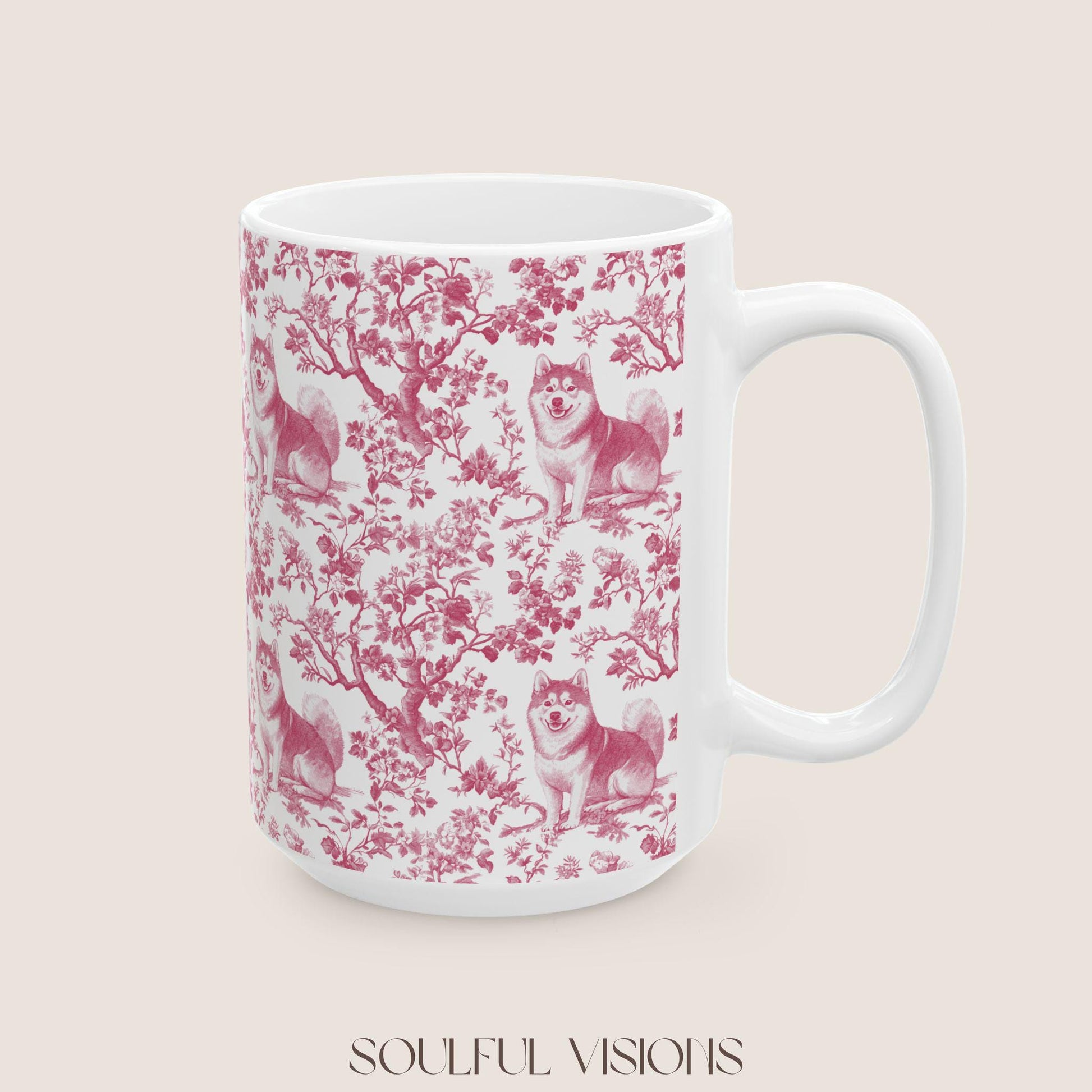 Shiba inu French Pink Toile de Jouy Mug, Dog Mugs, Shiba inu Coffee Mug, Shiba inu Mom Gifts, Shiba inu Lover Gift