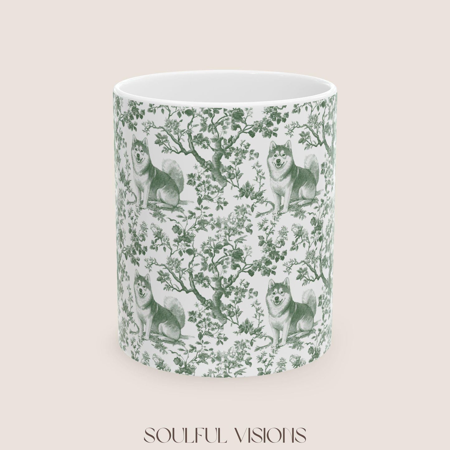 Shiba inu French Pastel Green Toile de Jouy Mug, Dog Mugs, Shiba inu Coffee Mug, Shiba inu Mom Gifts, Shiba inu Lover Gift