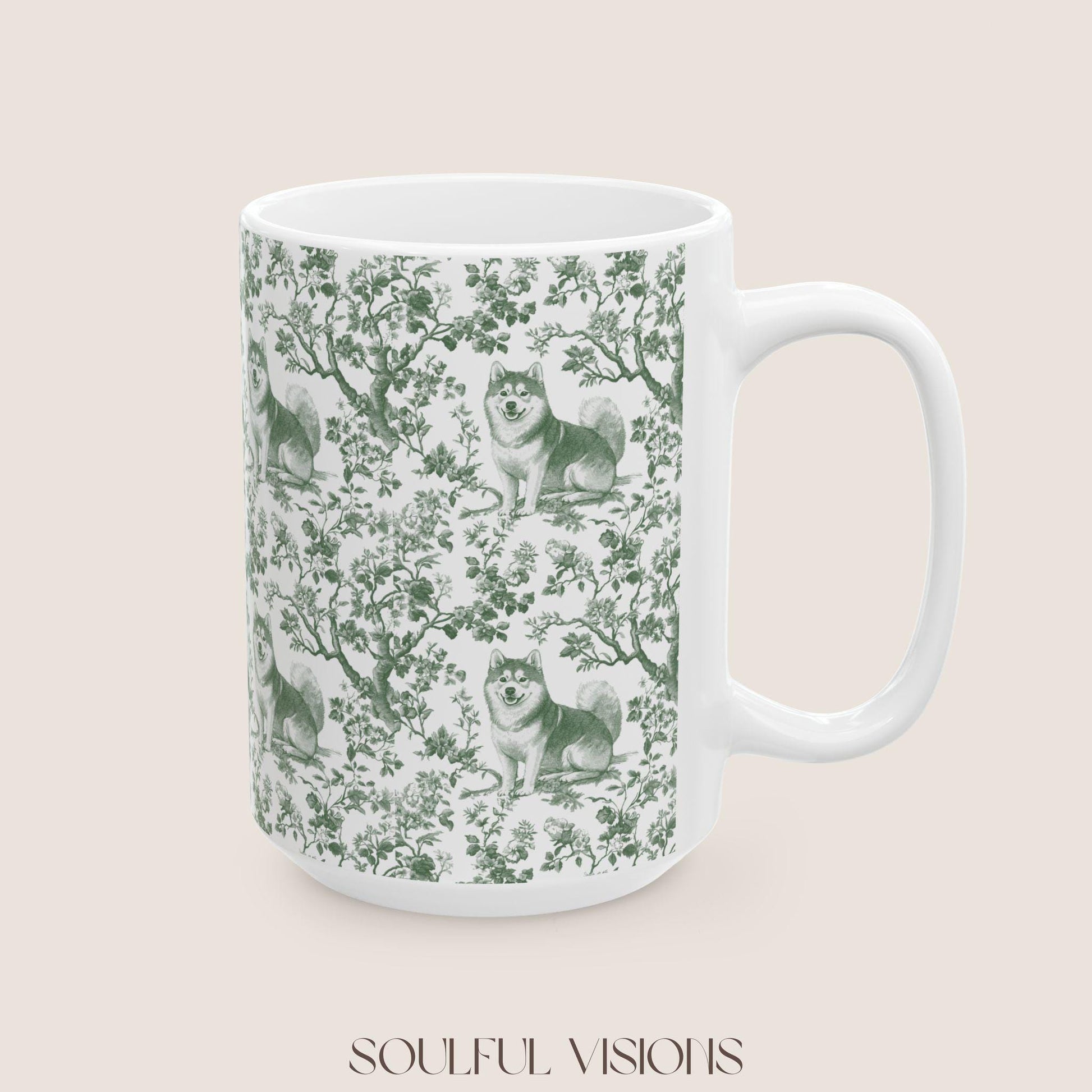 Shiba inu French Pastel Green Toile de Jouy Mug, Dog Mugs, Shiba inu Coffee Mug, Shiba inu Mom Gifts, Shiba inu Lover Gift