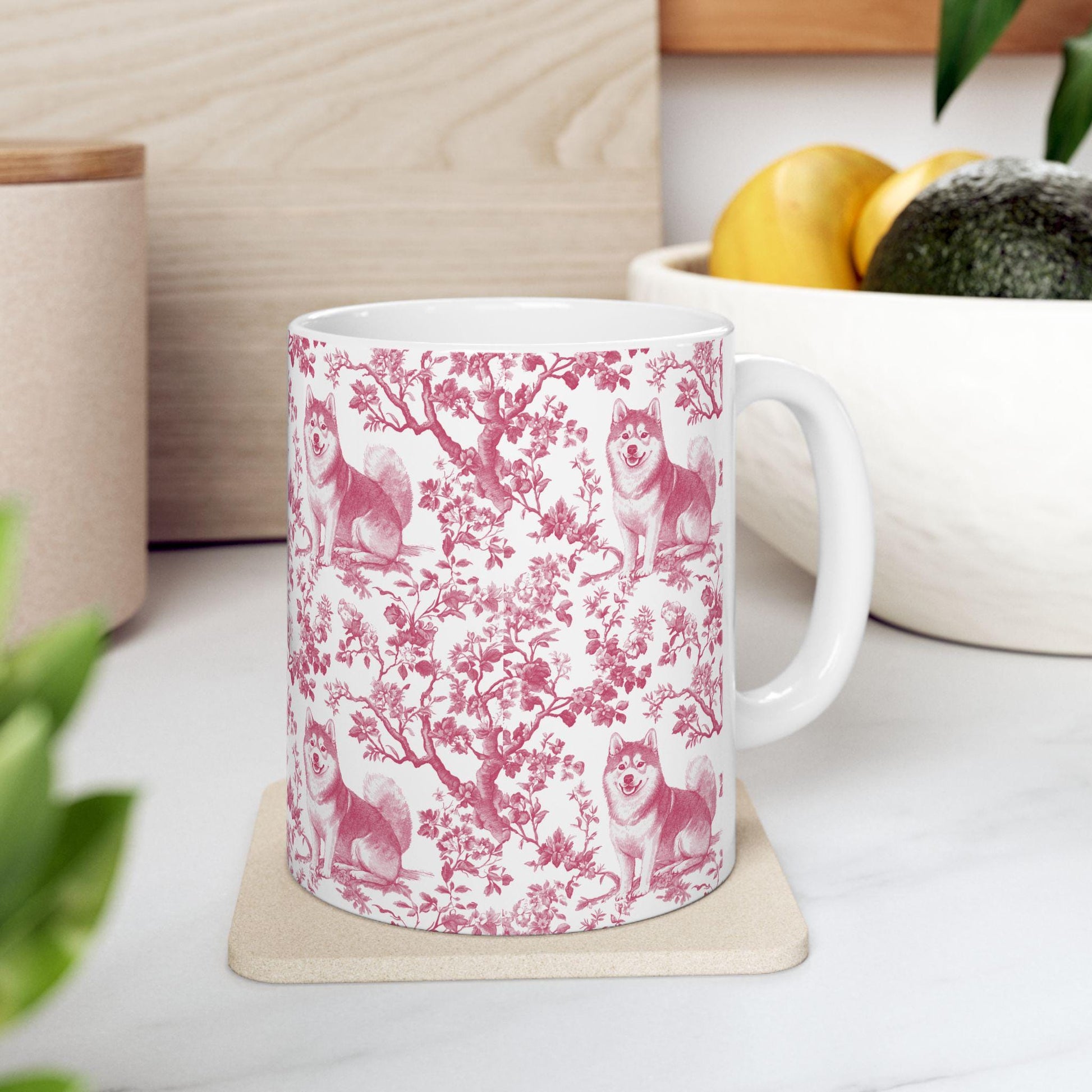 Shiba inu French Pink Toile de Jouy Mug, Dog Mugs, Shiba inu Coffee Mug, Shiba inu Mom Gifts, Shiba inu Lover Gift
