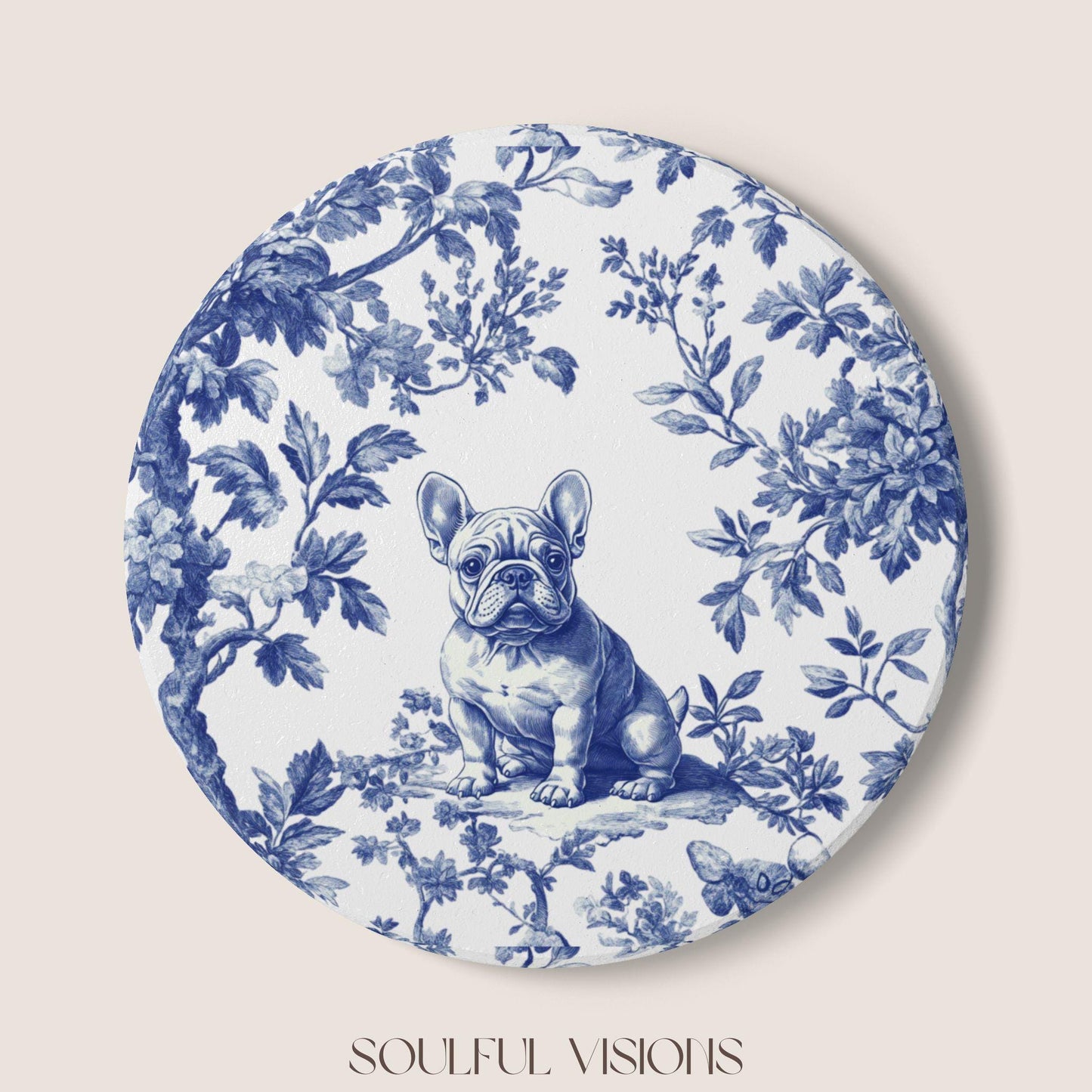 French Bulldog Ceramic Coaster French Blue Toile, French Bulldog Drink Coaster, Frenchie Mom Gift, Dog Coaster, French Bulldog Gifts