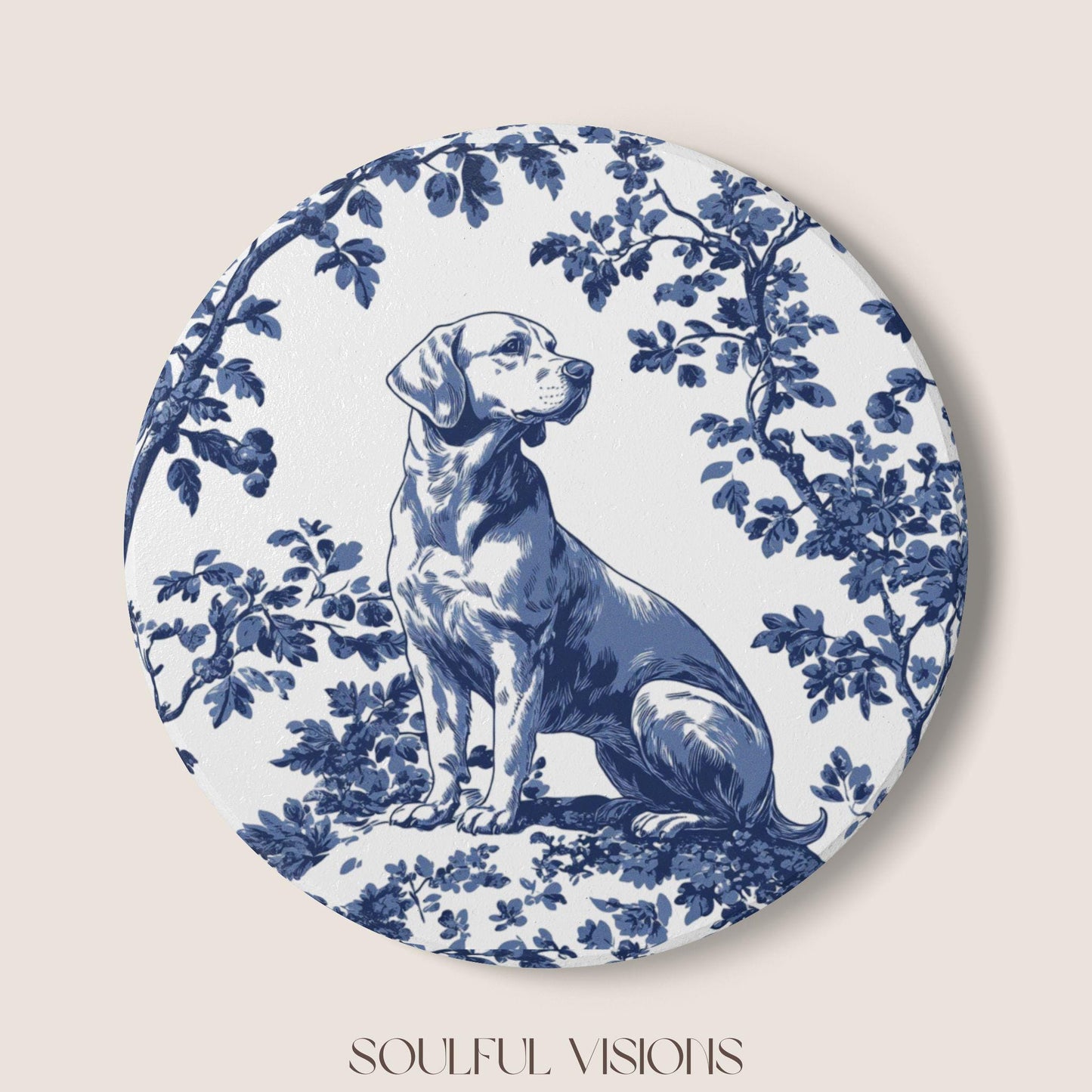 Labrador Retriever Ceramic Coaster French Blue Toile, Labrador Drink Coaster, Labrador Mom Gift, Dog Coaster, Labrador Lover Gift, Labrador
