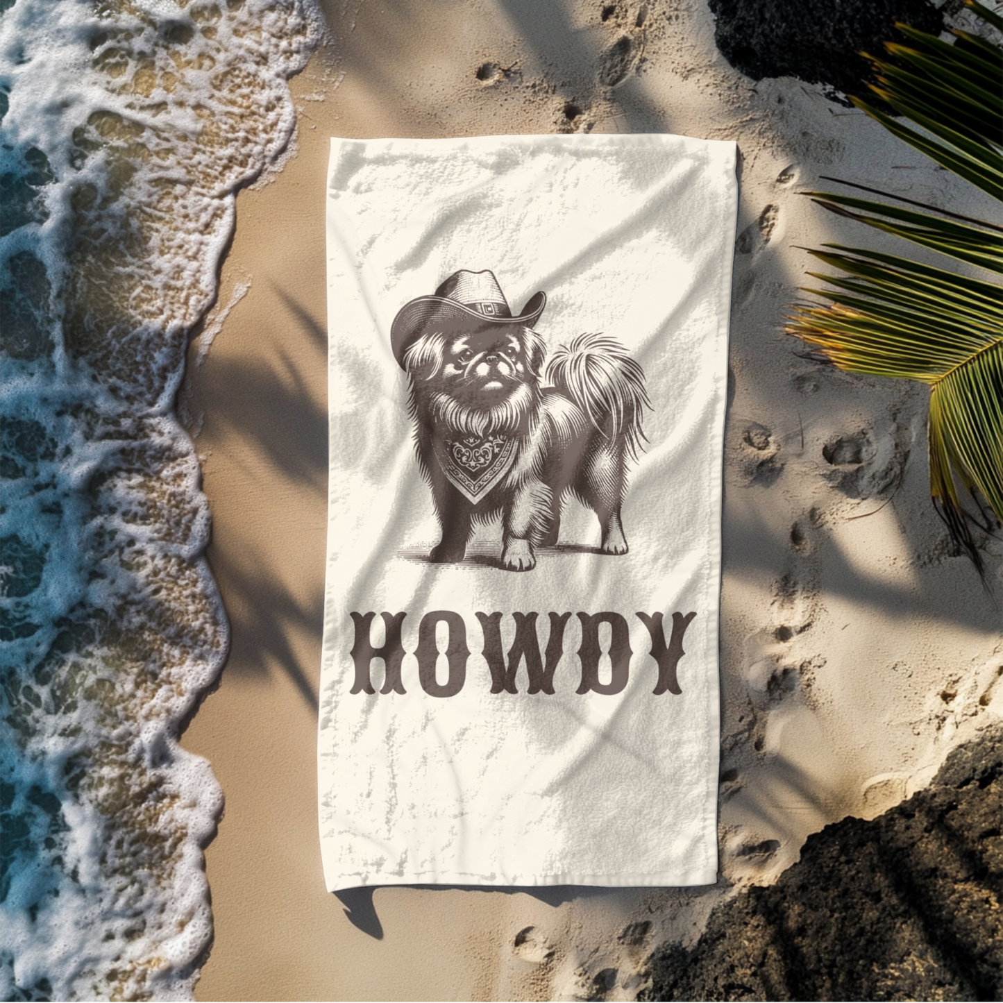Howdy Pekingese Beach Towel