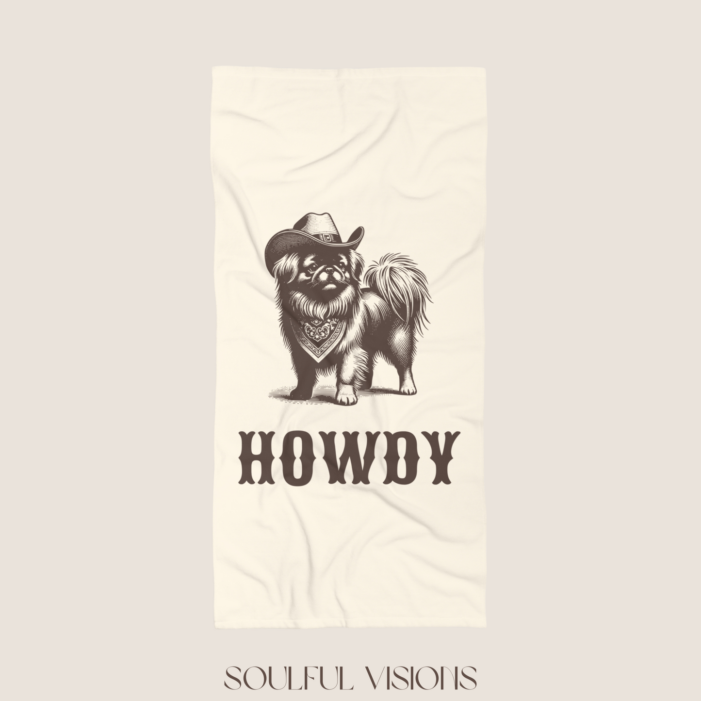 Howdy Pekingese Beach Towel