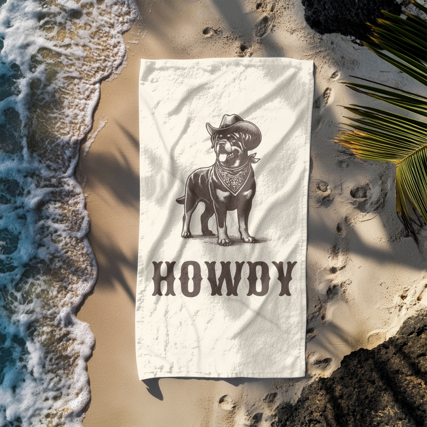 Howdy Rottweiler Beach Towel