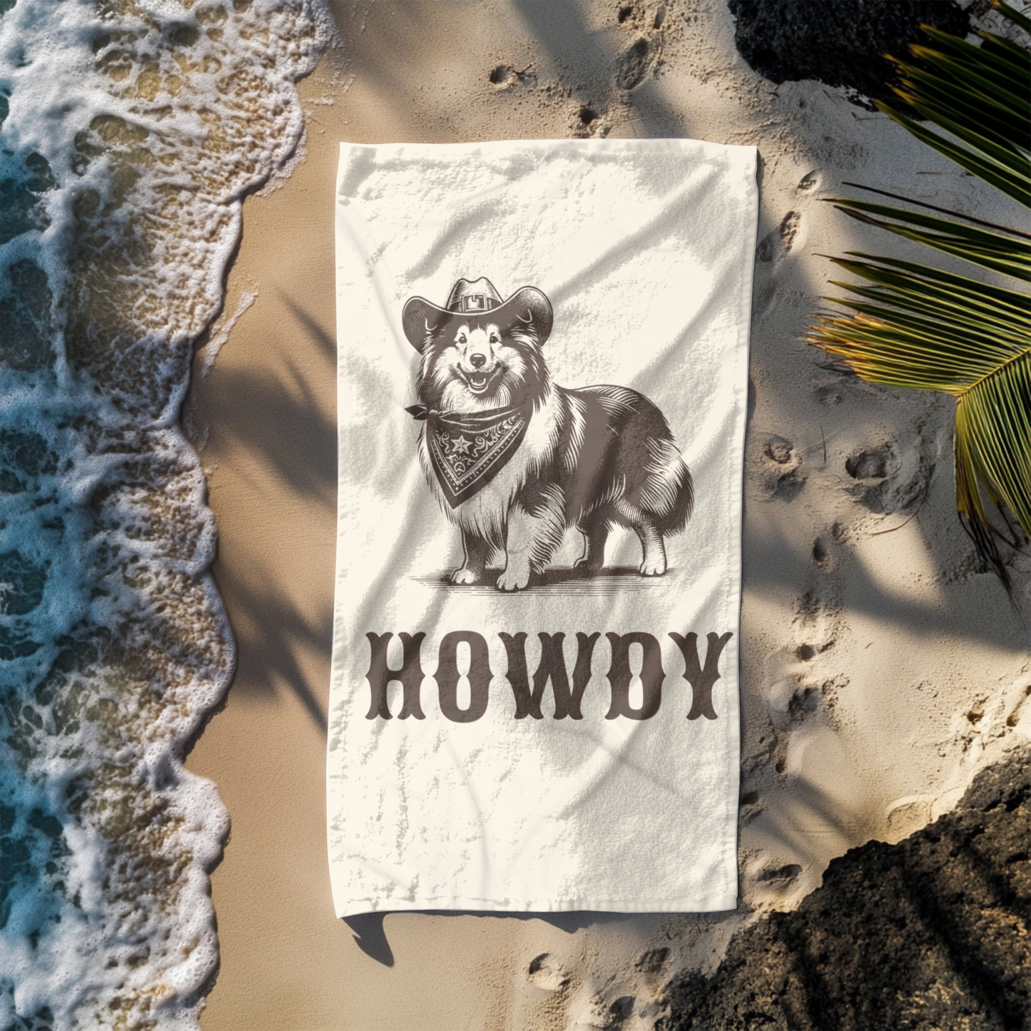 Howdy Shetland Sheepdog Beach Towel