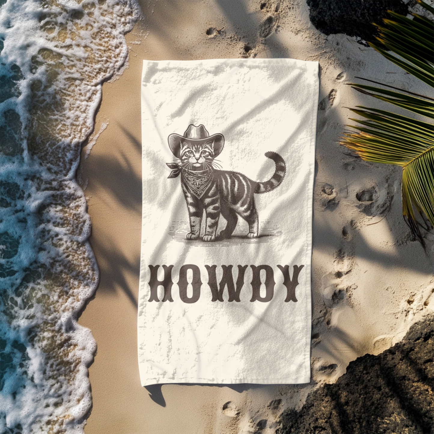Howdy Tabby Cat Beach Towel