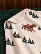 Short-haired Dachshund Christmas Skiing Fleece Blanket